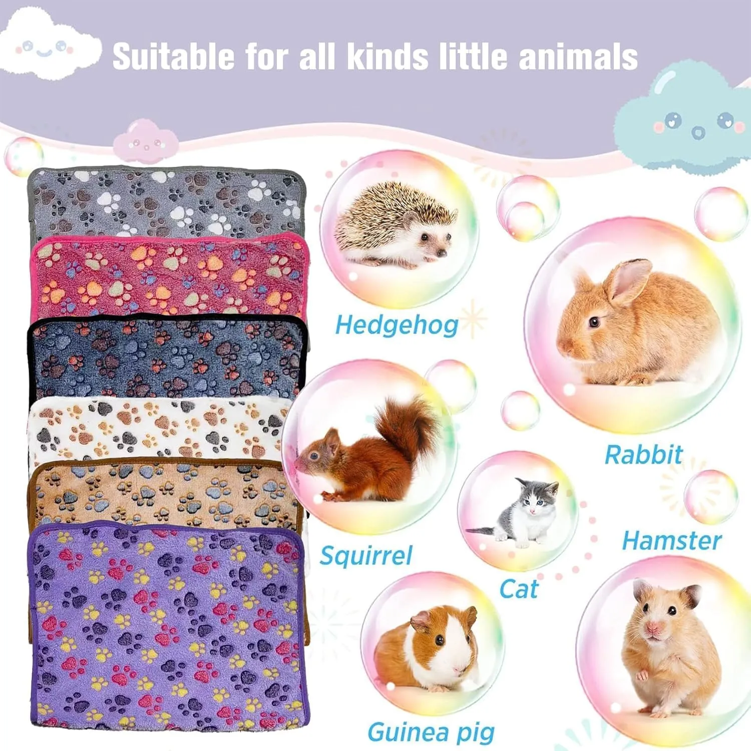 30x20.5 Guinea Pig Fleece Blankets 6 Pieces Waterproof & Washable Small Animal Cage Liners Sleep Mat Bedding Pad for Hamster Chinchilla Rabbit Hedgehog