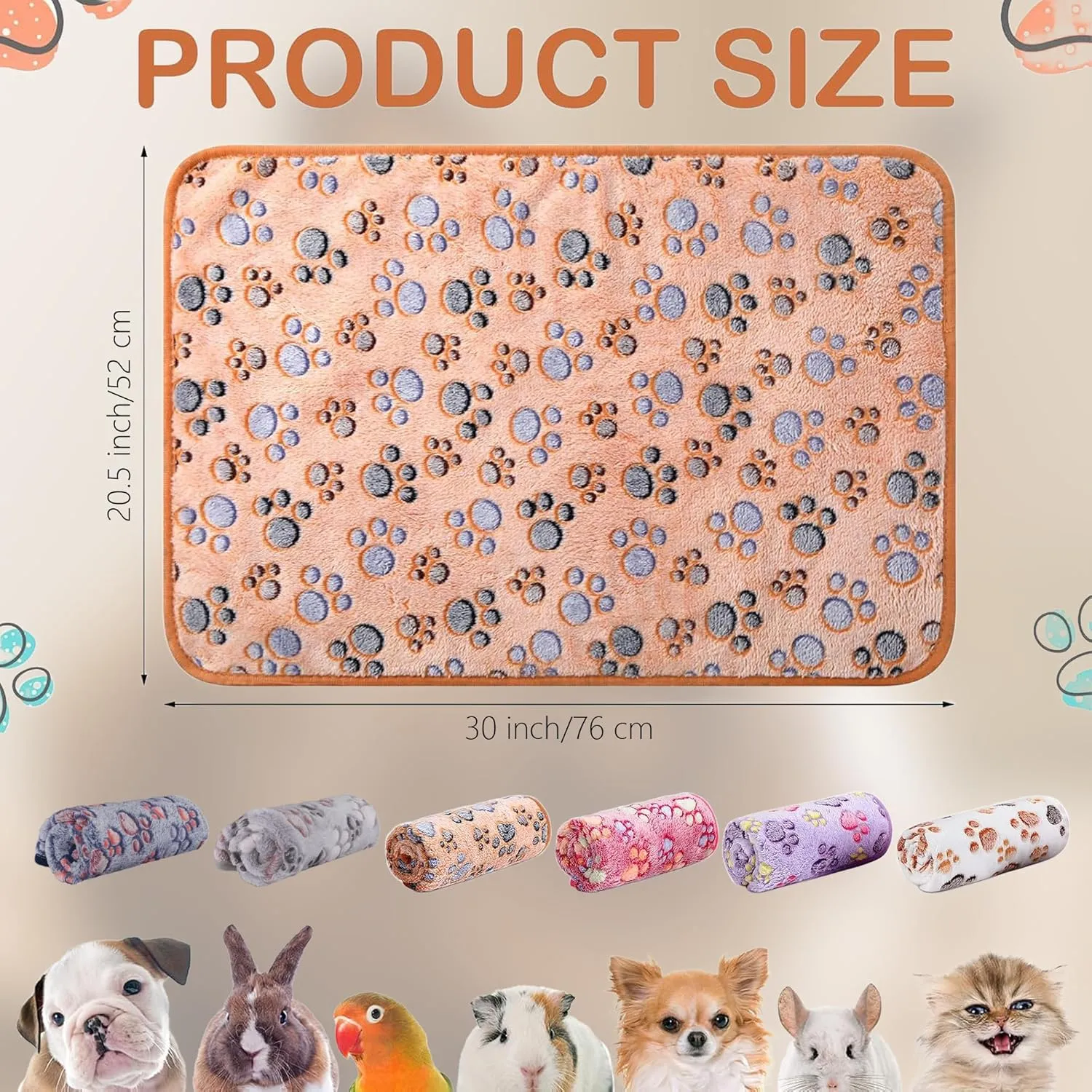 30x20.5 Guinea Pig Fleece Blankets 6 Pieces Waterproof & Washable Small Animal Cage Liners Sleep Mat Bedding Pad for Hamster Chinchilla Rabbit Hedgehog