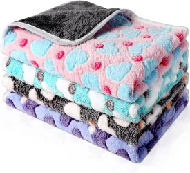 4 Pcs Waterproof Guinea Pig Blankets Washable Small Animal Fleece Bedding Absorbent Guinea Pig Cage Liners Reusable Pet Pee Pad Sleep Mat Pad Cover for Hamster Ferret (Heart Pattern,35 x 24 Inch)
