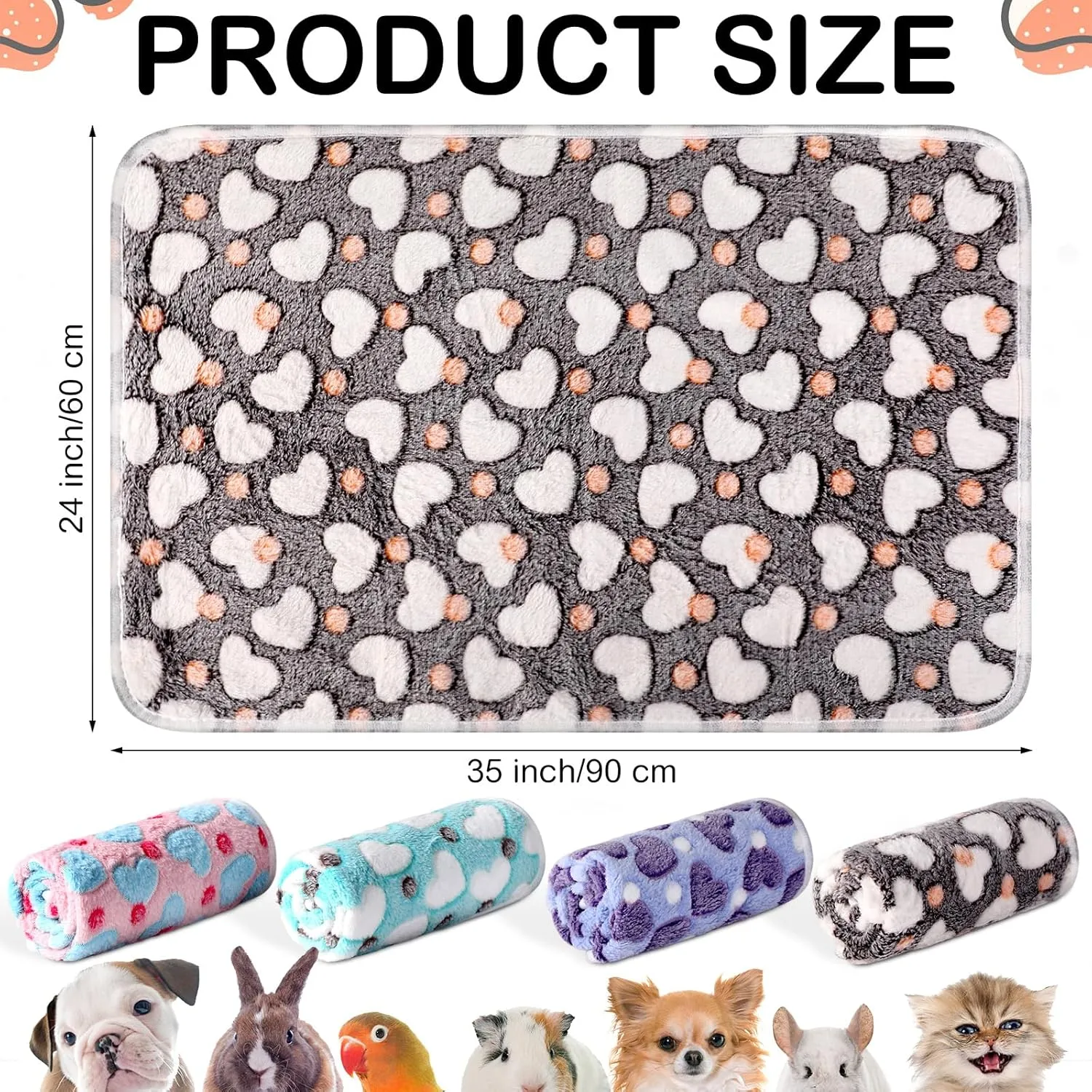 4 Pcs Waterproof Guinea Pig Blankets Washable Small Animal Fleece Bedding Absorbent Guinea Pig Cage Liners Reusable Pet Pee Pad Sleep Mat Pad Cover for Hamster Ferret (Heart Pattern,35 x 24 Inch)