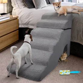 6 Step Pet Stairs for High Beds 25-28 Inches Tall, Dog Ramps for Small Dogs and Older Cats, Non-Slip Steps for 30 Inch Beds
