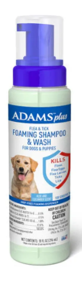Adams Plus Flea & Tick Foaming Shampoo & Wash for Dogs & Puppies 10 oz