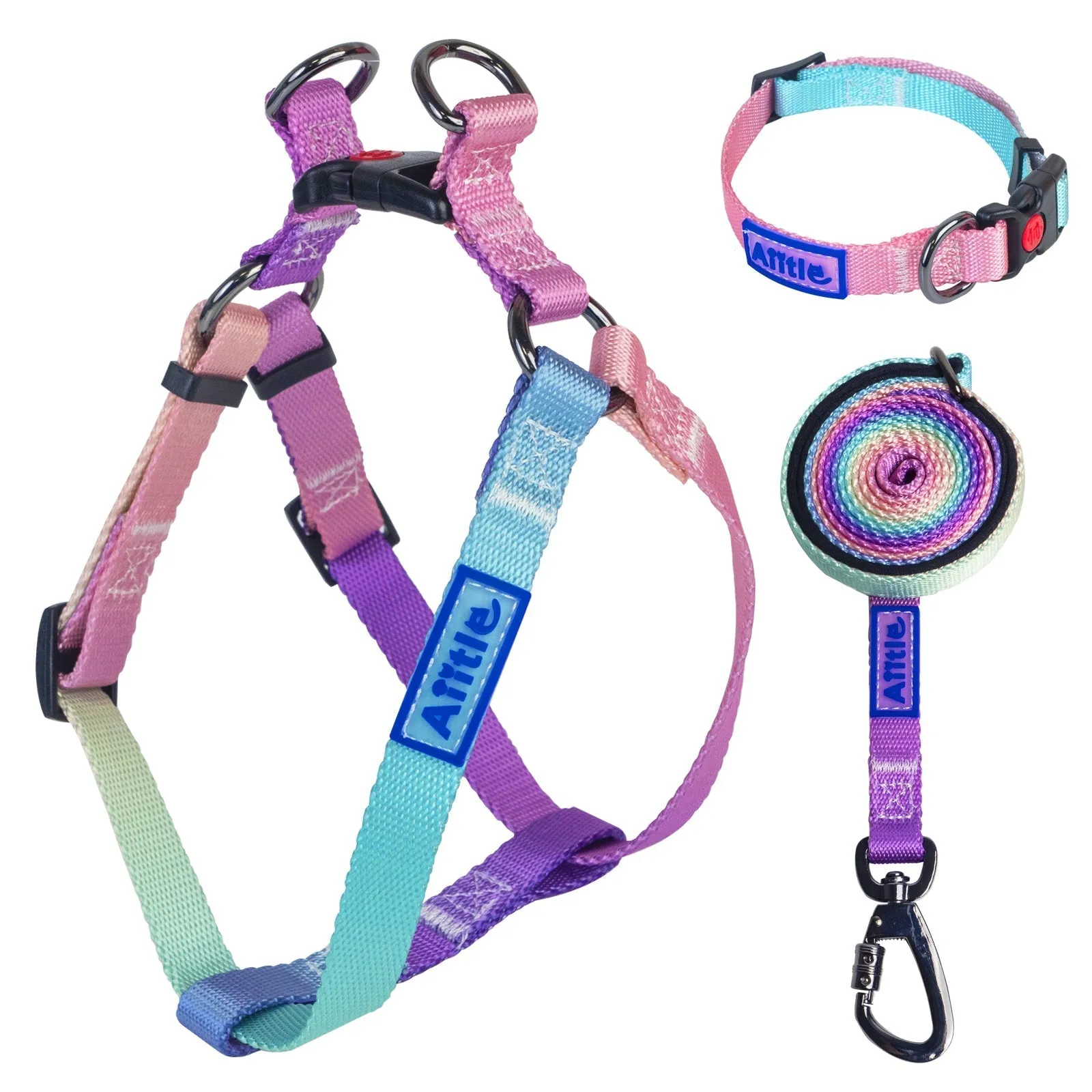 Aiitle New Adjustable Step in Dog Harness Leash Set Purple Flower
