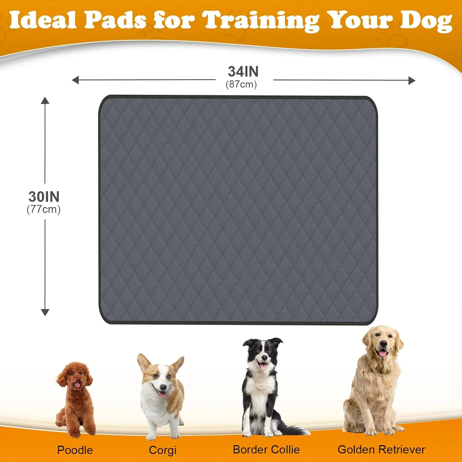 Ambreview 2 Pack Washable Pee Pads for Dog, 30''x 34'' Reusable Puppy Pads, Super Absorbent Dog Pee Pads Waterproof Whelping Pads, Non-Slip Pet Potty Pads for Floor, Playpen, Crate