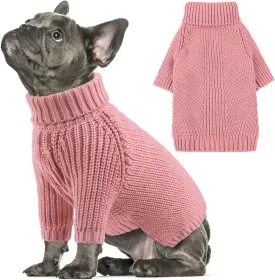 AOFITEE XL Dog Sweater, Dog Christmas Sweater for Medium Dogs Girls Boys, Solid Knitted Dog Pullover Sweater, Turtleneck Medium Dog Sweater Warm Dog Sweatshirt for Small Medium Dogs Cats, XL Pink