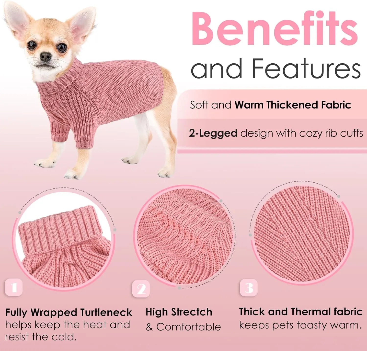 AOFITEE XL Dog Sweater, Dog Christmas Sweater for Medium Dogs Girls Boys, Solid Knitted Dog Pullover Sweater, Turtleneck Medium Dog Sweater Warm Dog Sweatshirt for Small Medium Dogs Cats, XL Pink