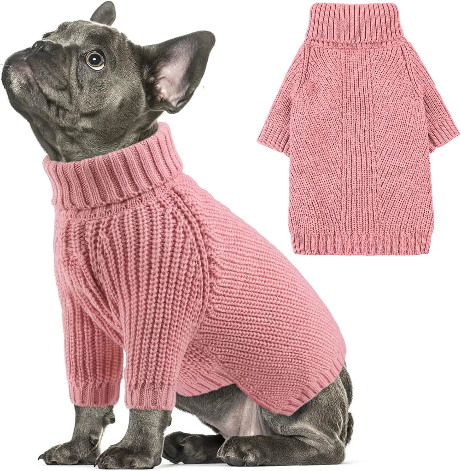 AOFITEE XL Dog Sweater, Dog Christmas Sweater for Medium Dogs Girls Boys, Solid Knitted Dog Pullover Sweater, Turtleneck Medium Dog Sweater Warm Dog Sweatshirt for Small Medium Dogs Cats, XL Pink