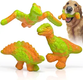 AstraVox Dog Toys, 3 Pack Indestructible Tough Dog Chew Toys for Aggressive Chewers, Nylon Bones with Bacon Flavor Dinosaur Teething Chew Toy for Large Medium Small Breeds