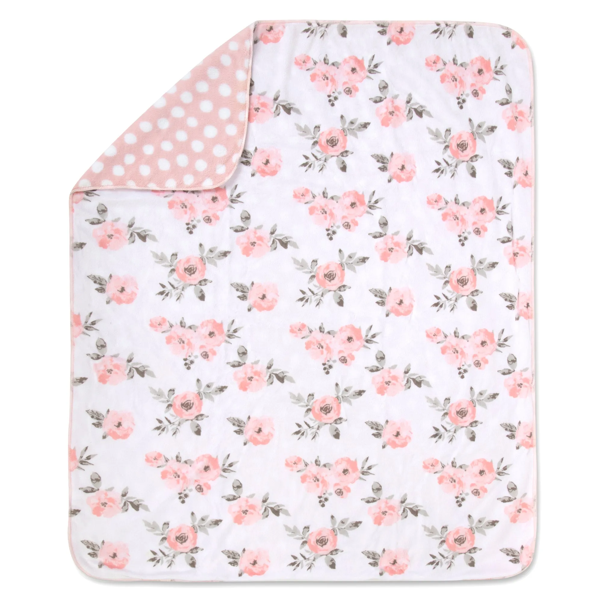 Baby Fleece Reversible Blankets 36" x 30" - Floral & Poka Dot Print