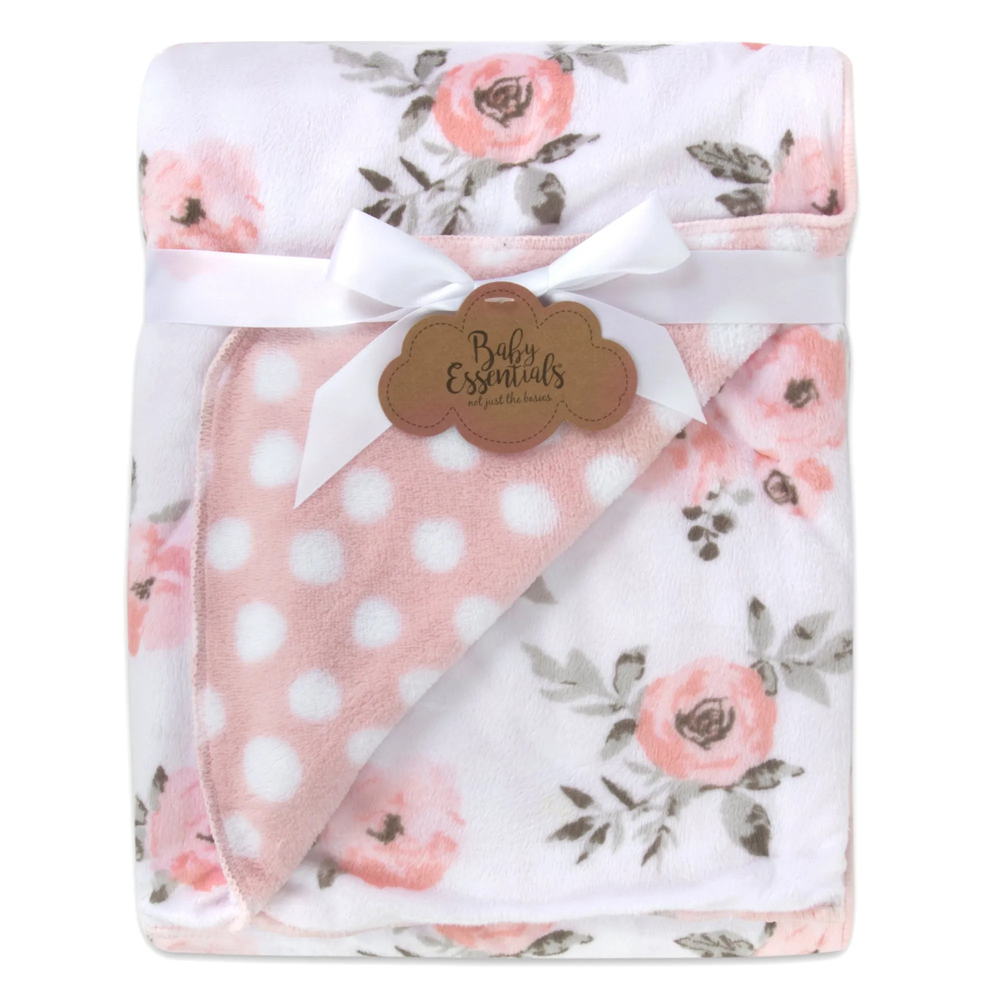 Baby Fleece Reversible Blankets 36" x 30" - Floral & Poka Dot Print