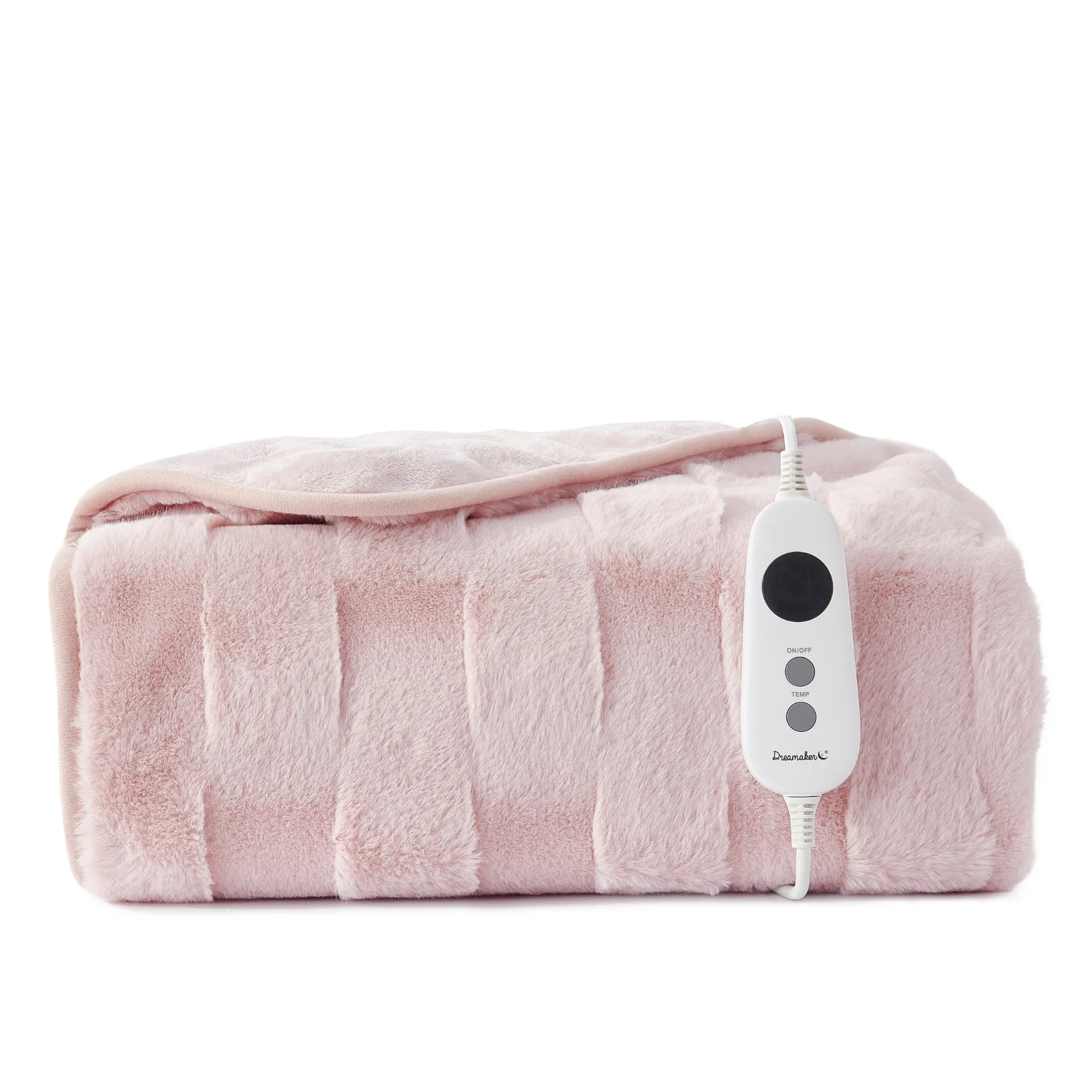 Basketweave Faux Fur Heated Throw Blush Pink