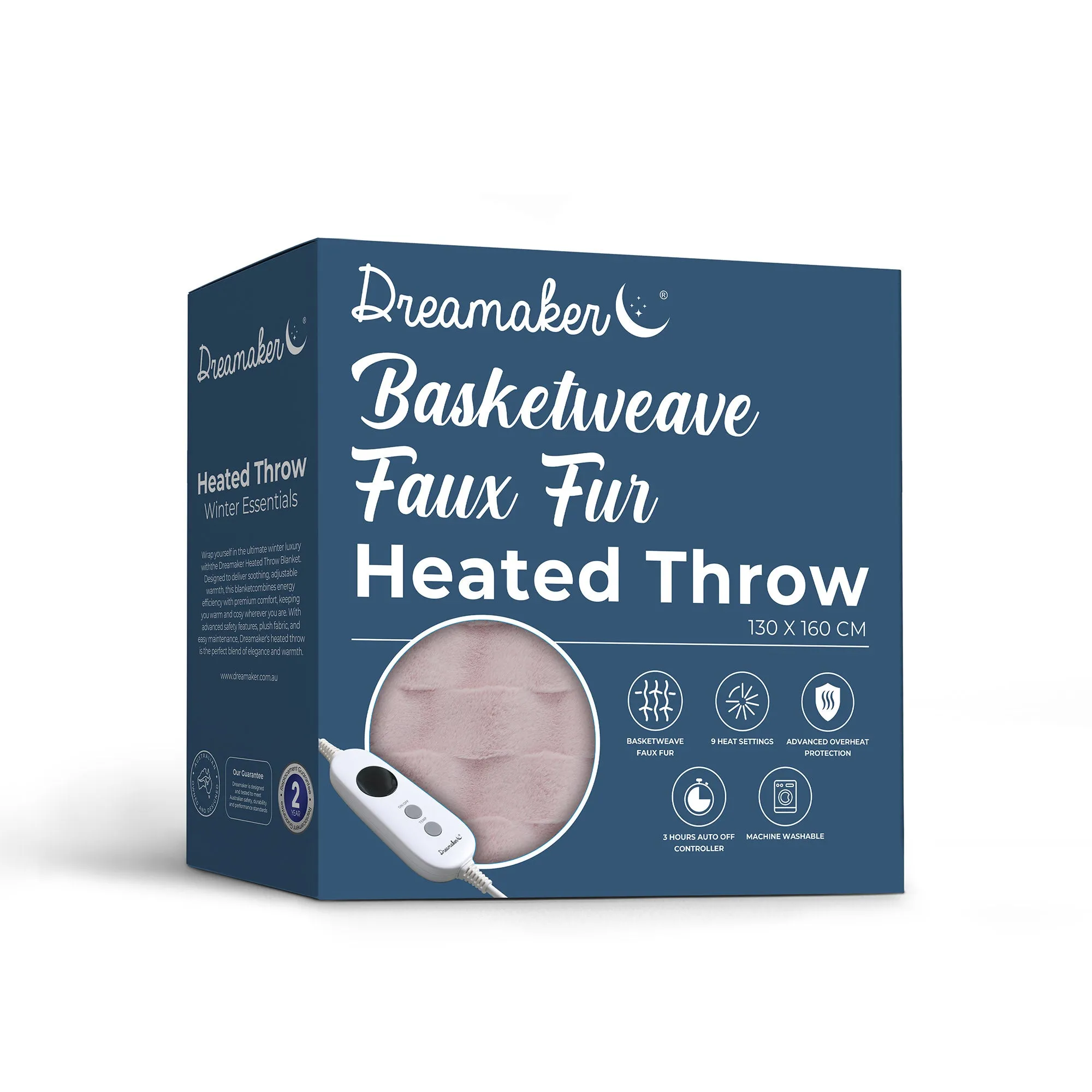 Basketweave Faux Fur Heated Throw Blush Pink