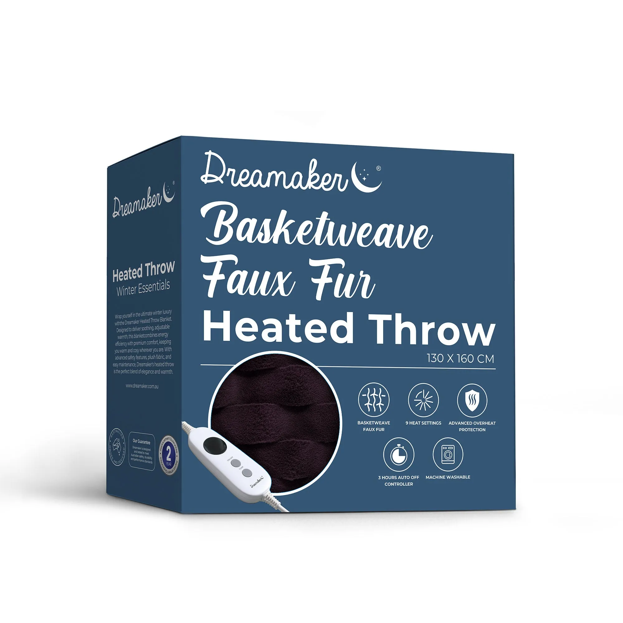 Basketweave Faux Fur Heated Throw Cherry