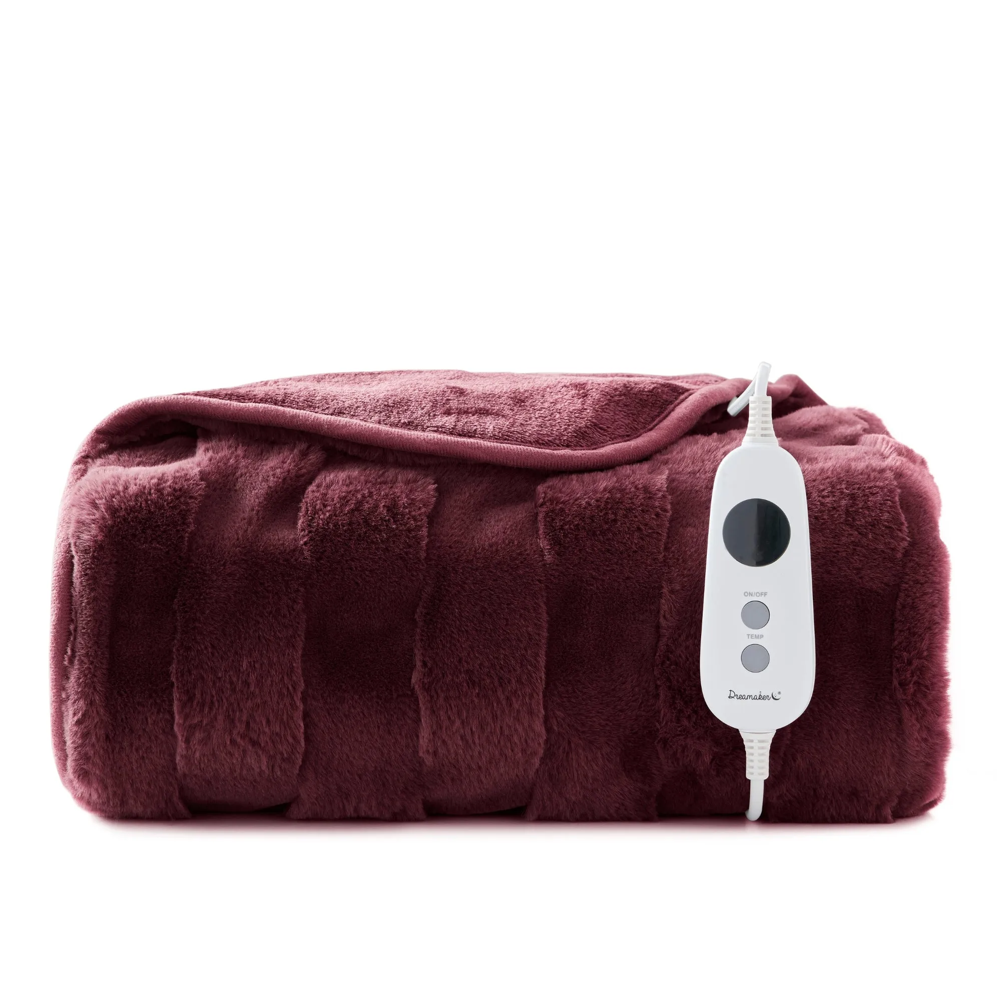 Basketweave Faux Fur Heated Throw Cherry