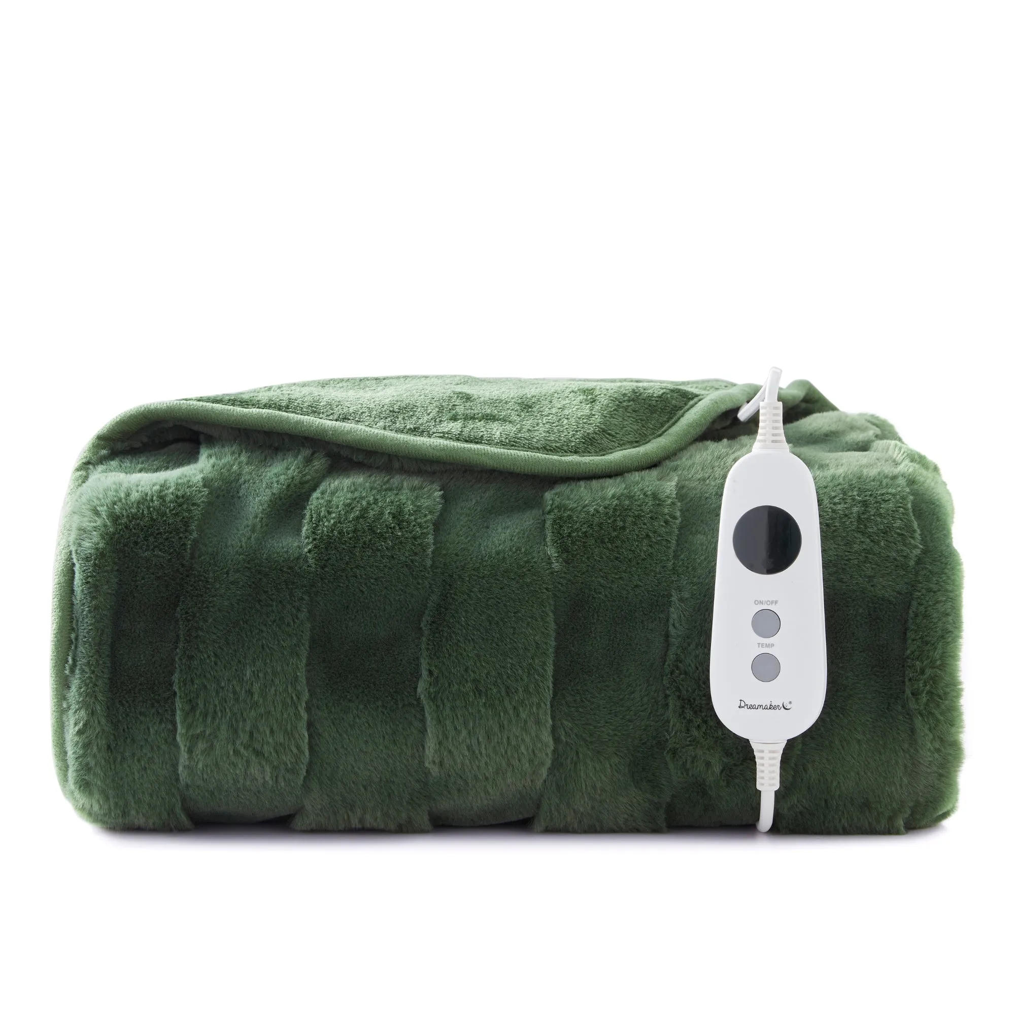 Basketweave Faux Fur Heated Throw Olive