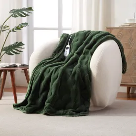 Basketweave Faux Fur Heated Throw Olive