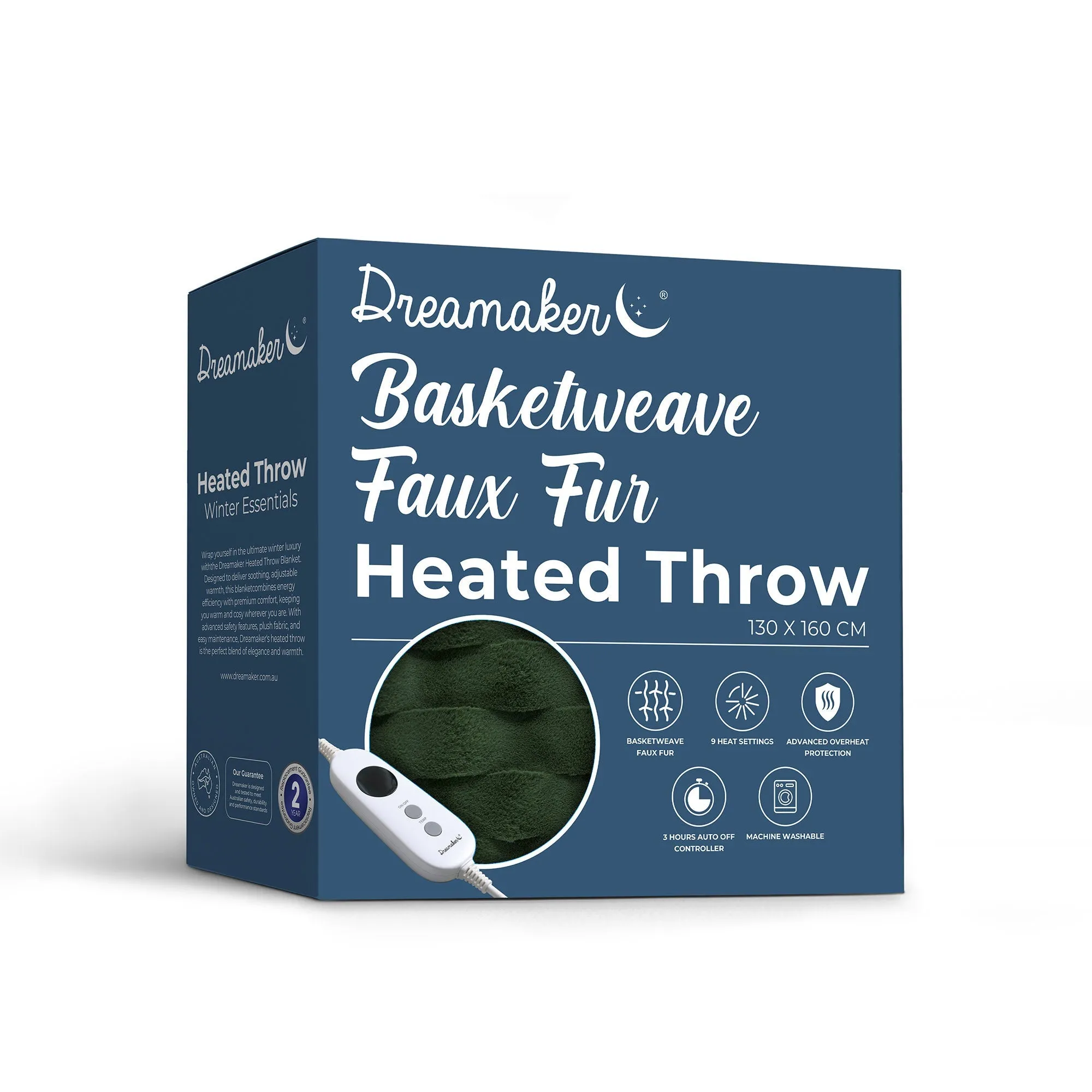 Basketweave Faux Fur Heated Throw Olive