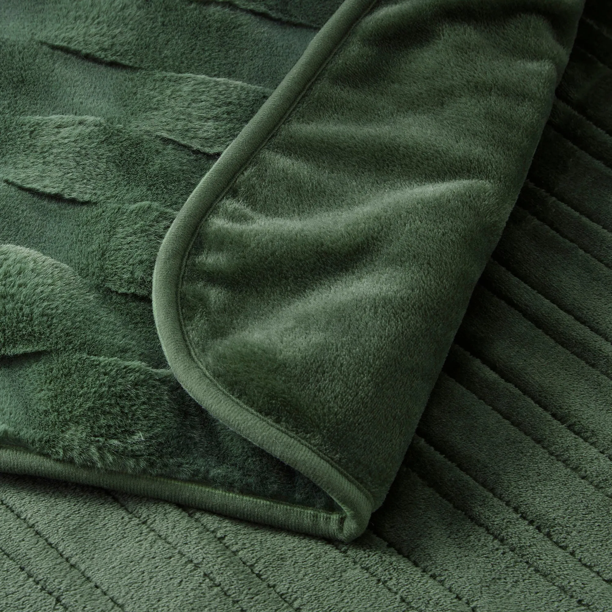 Basketweave Faux Fur Heated Throw Olive