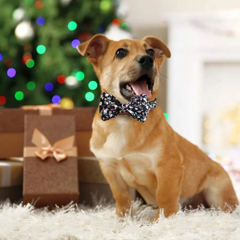 Black Floral Bow Tie Dog Collar & Leash Set | Personalized Free