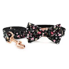 Black Floral Bow Tie Dog Collar & Leash Set | Personalized Free