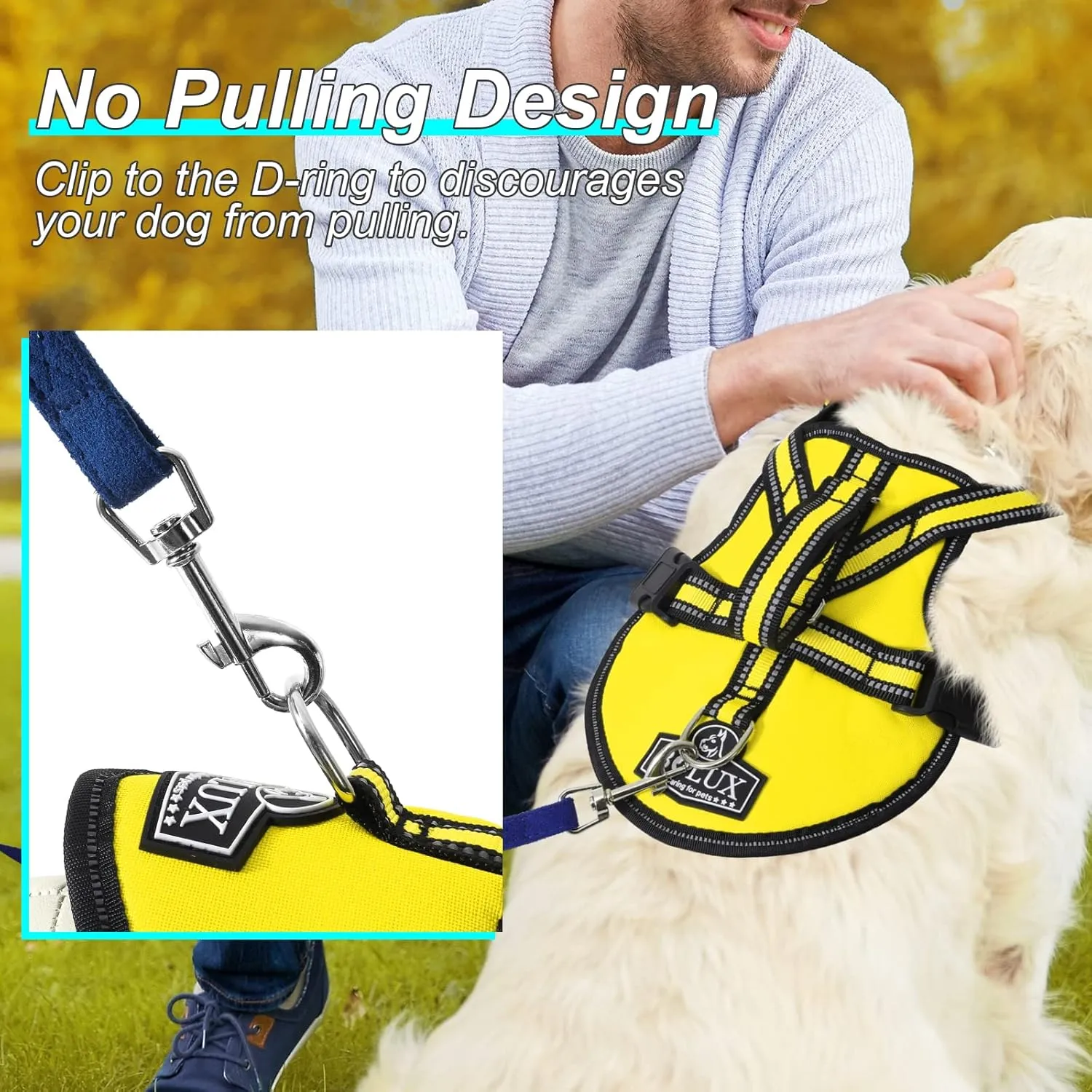 Bolux No Pull Dog Harness, Handmade Adjustable Pet Reflective Oxford Soft Vest Harness with Leash Clips for Small Medium Large Dogs, Pet No-Choke Harness with Nylon Handle