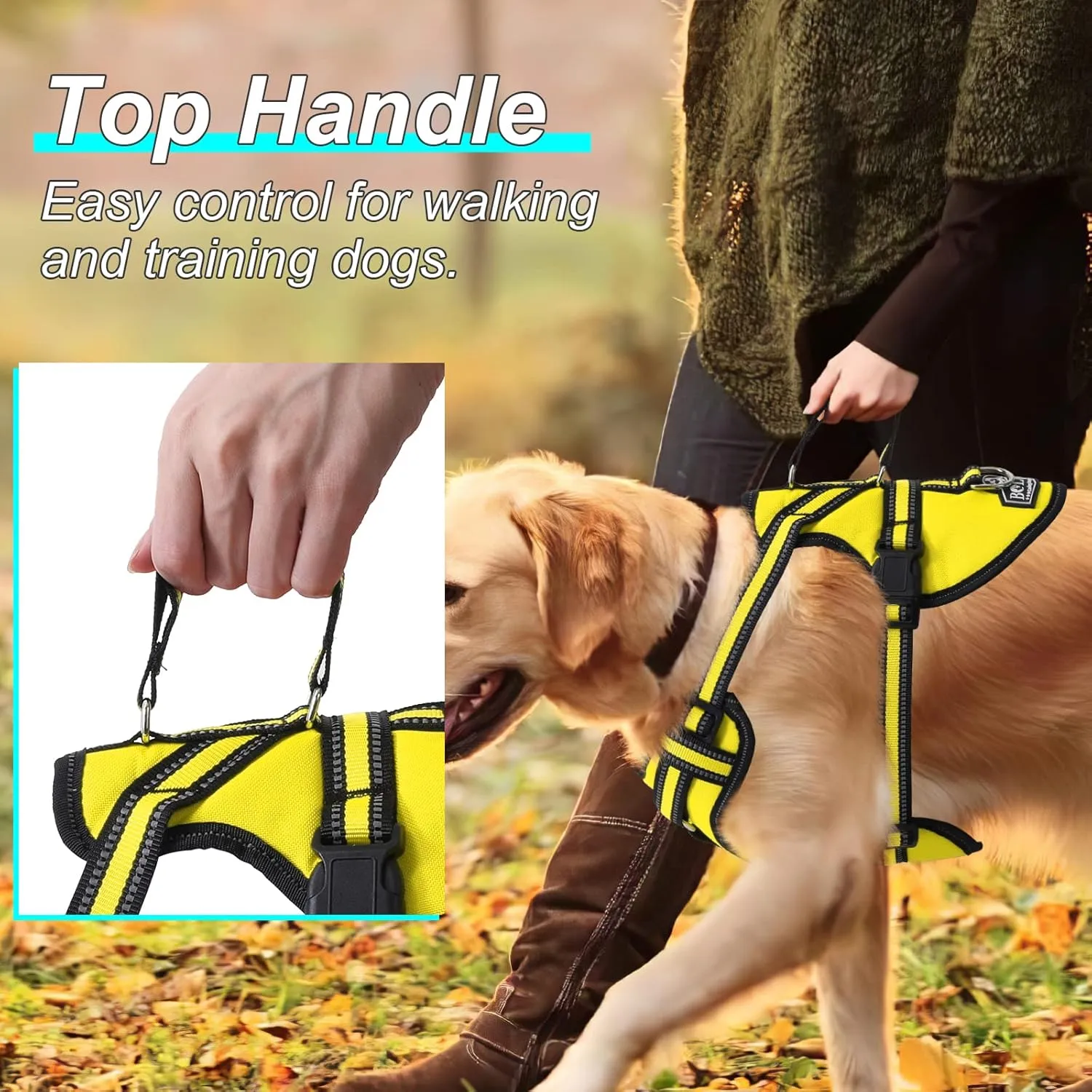 Bolux No Pull Dog Harness, Handmade Adjustable Pet Reflective Oxford Soft Vest Harness with Leash Clips for Small Medium Large Dogs, Pet No-Choke Harness with Nylon Handle