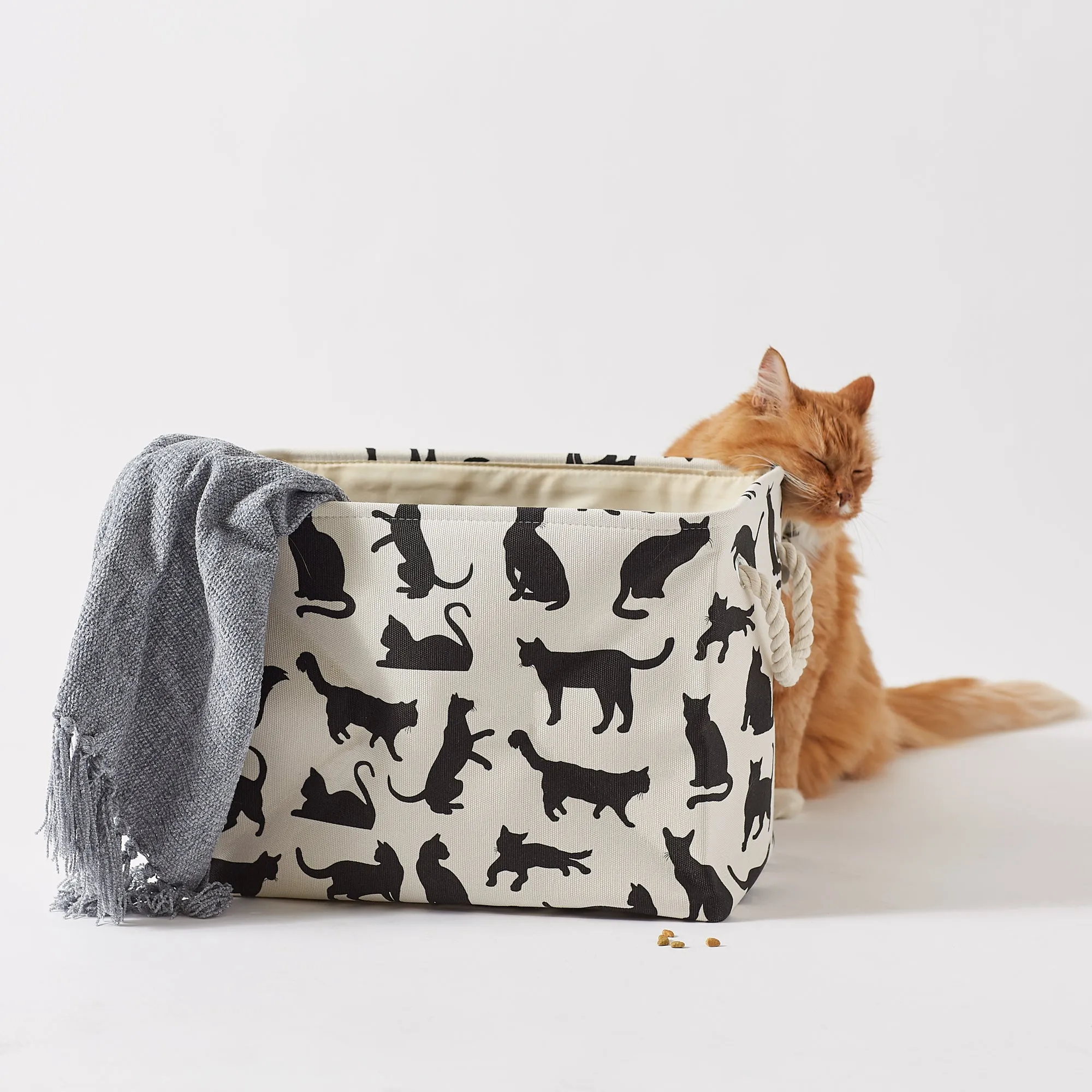 Bone Dry Collapsible Pet Storage Bin, Cat's Meow Print, Black/White, Large - 17.5x12x15"