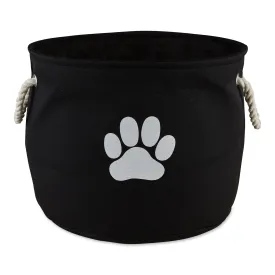 Bone Dry Collapsible Pet Storage Bin, Paw Print, Black, Small Round - 12x9"