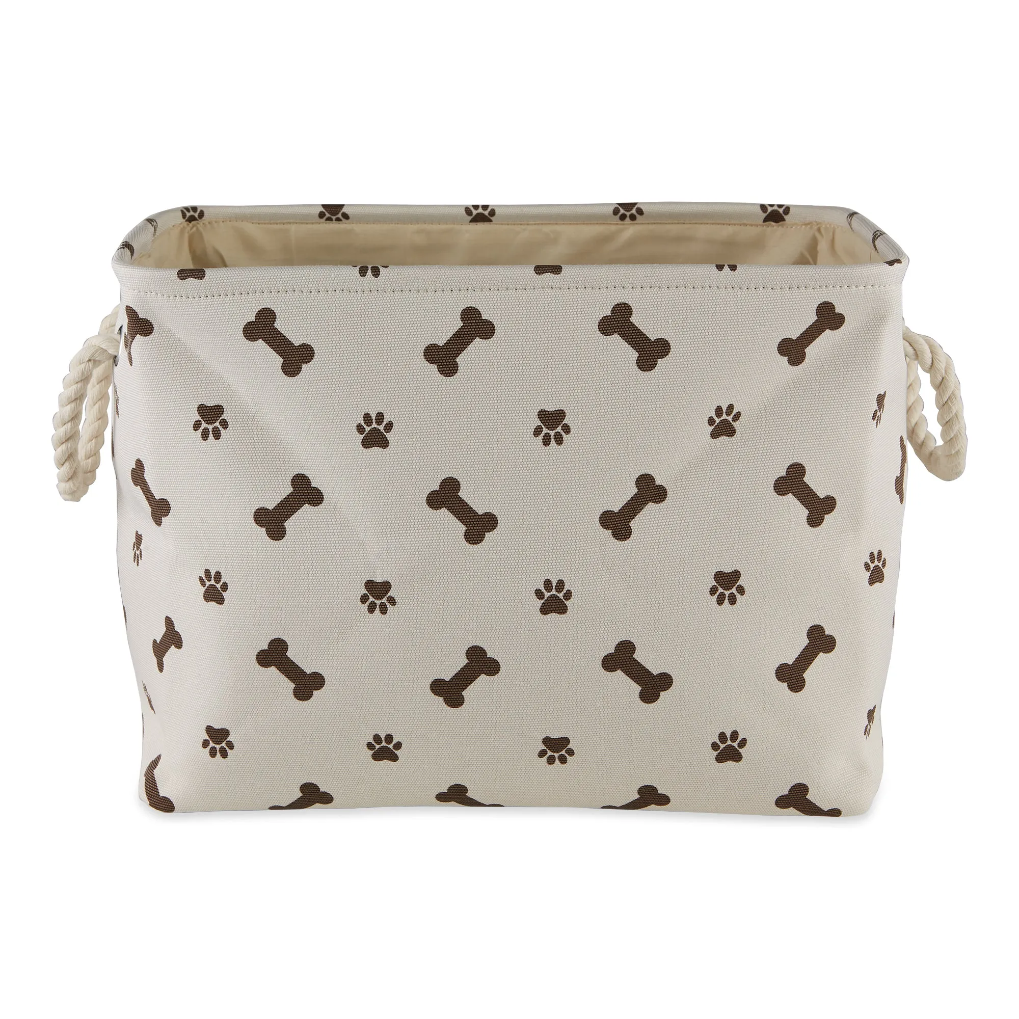 Bone Dry Collapsible Pet Storage Bin, Paw/Bone Print, Dark Brown, Medium - 16x10x12"