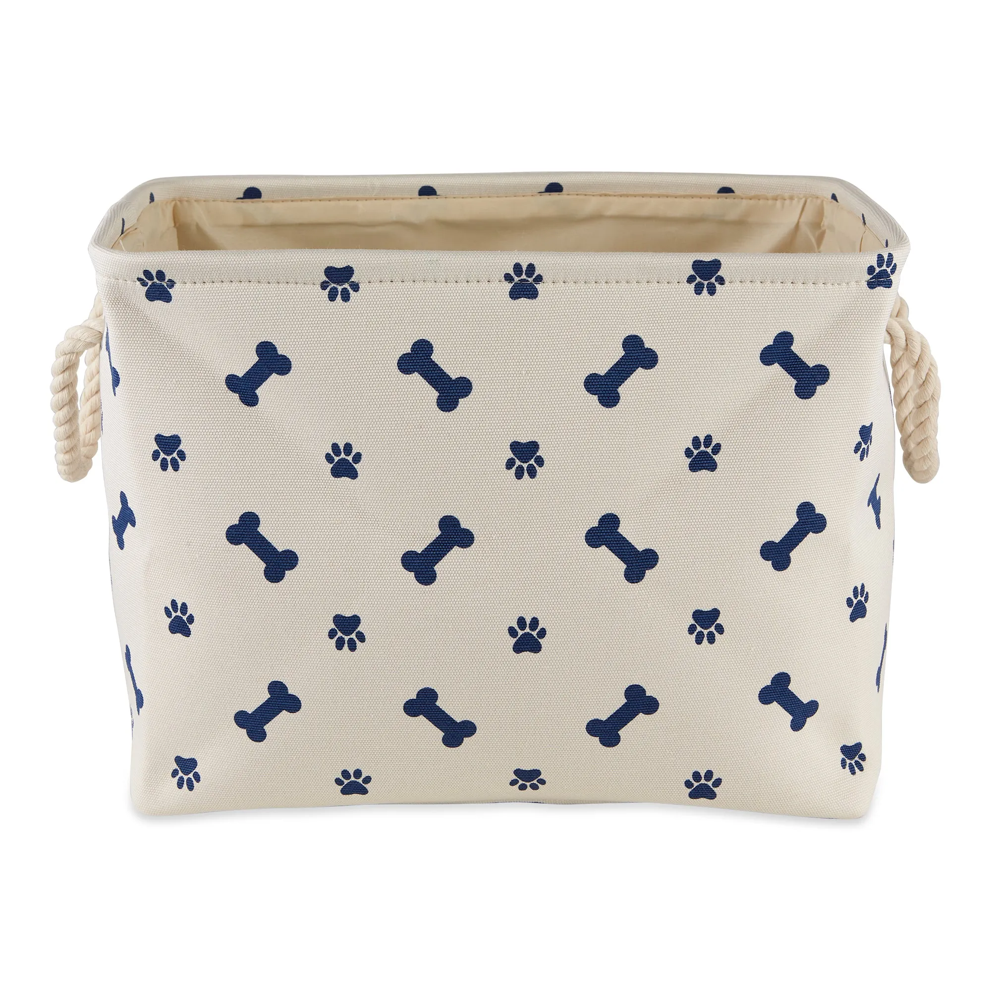 Bone Dry Collapsible Pet Storage Bin, Paw/Bone Print, Nautical Blue, Small - 14x8x9"