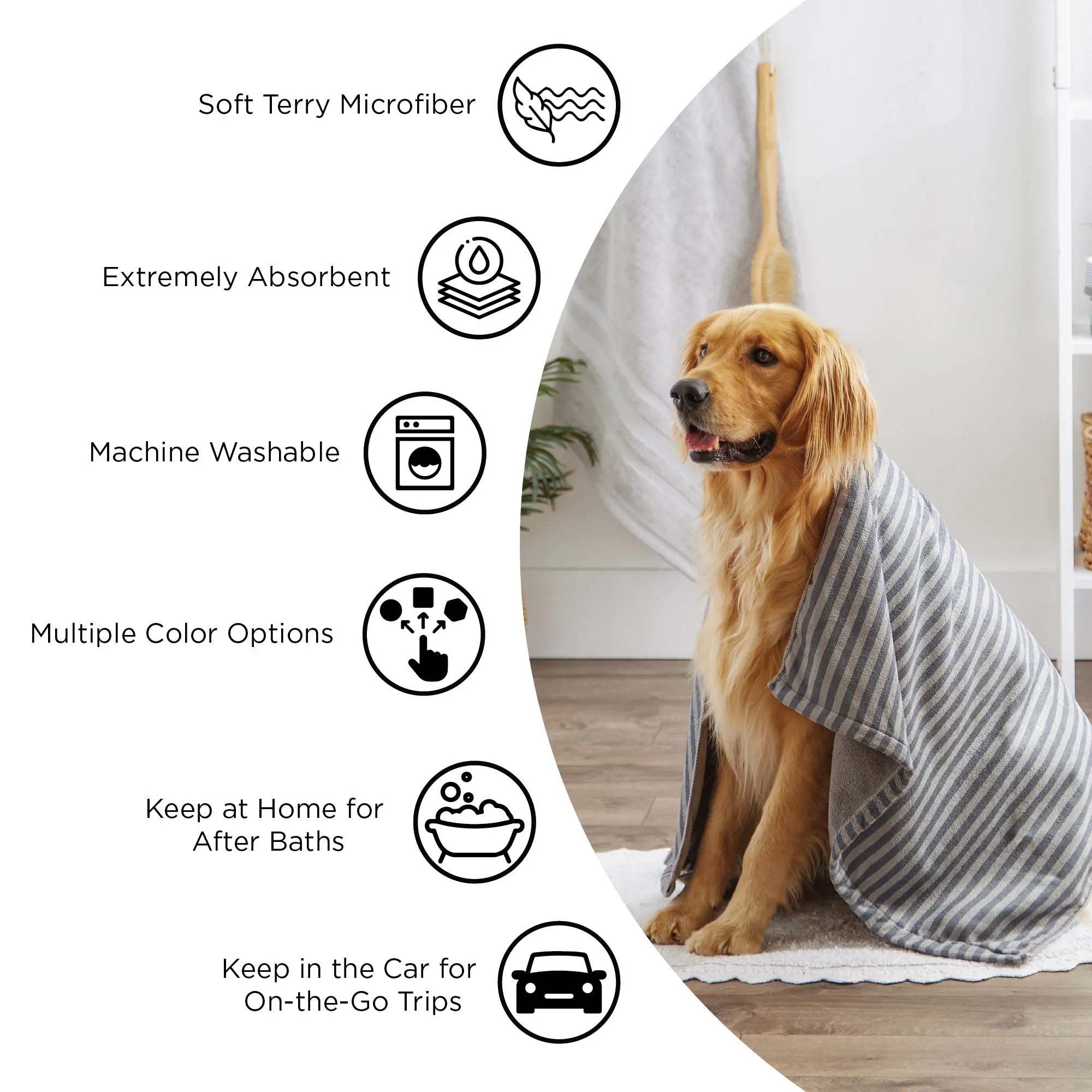 Bone Dry Stripe Pet Towel, Absorbent Microfiber, Hunter Green, Large - 41x23.5"