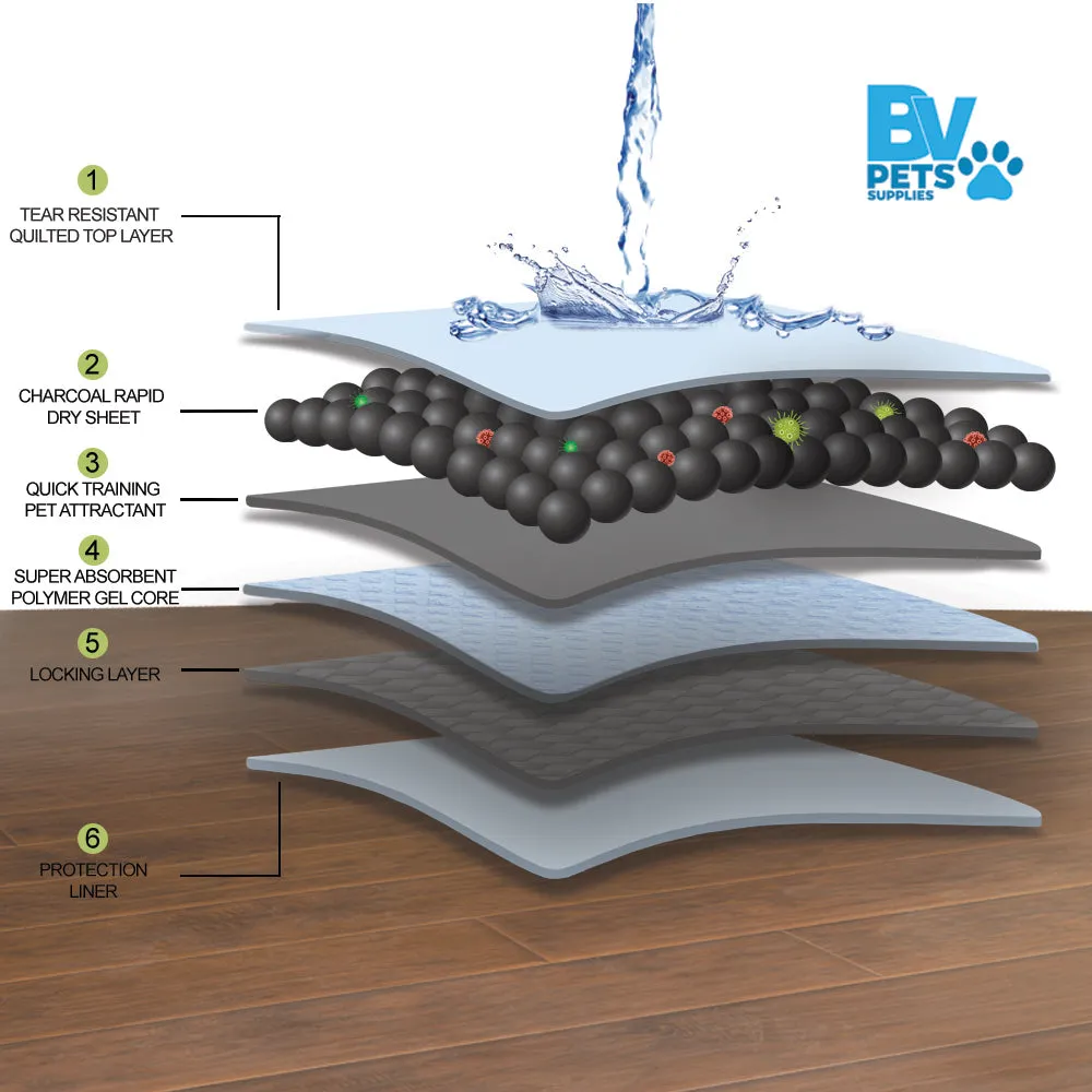 BV Pet Disposable Potty Training Pee Pads - Dog and Puppy, 28" x 34", 40/320 Count - Charcoal
