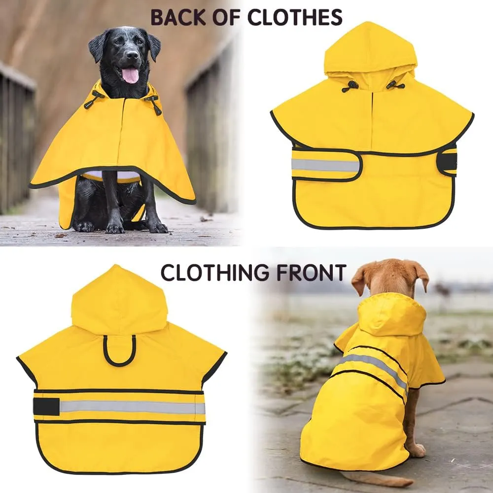 Candofly Dog Raincoat, Waterproof Reflective Pet Rain Jacket with Leash Hole, Hooded Puppy Poncho Slicker for Medium Dogs (Medium, Yellow)
