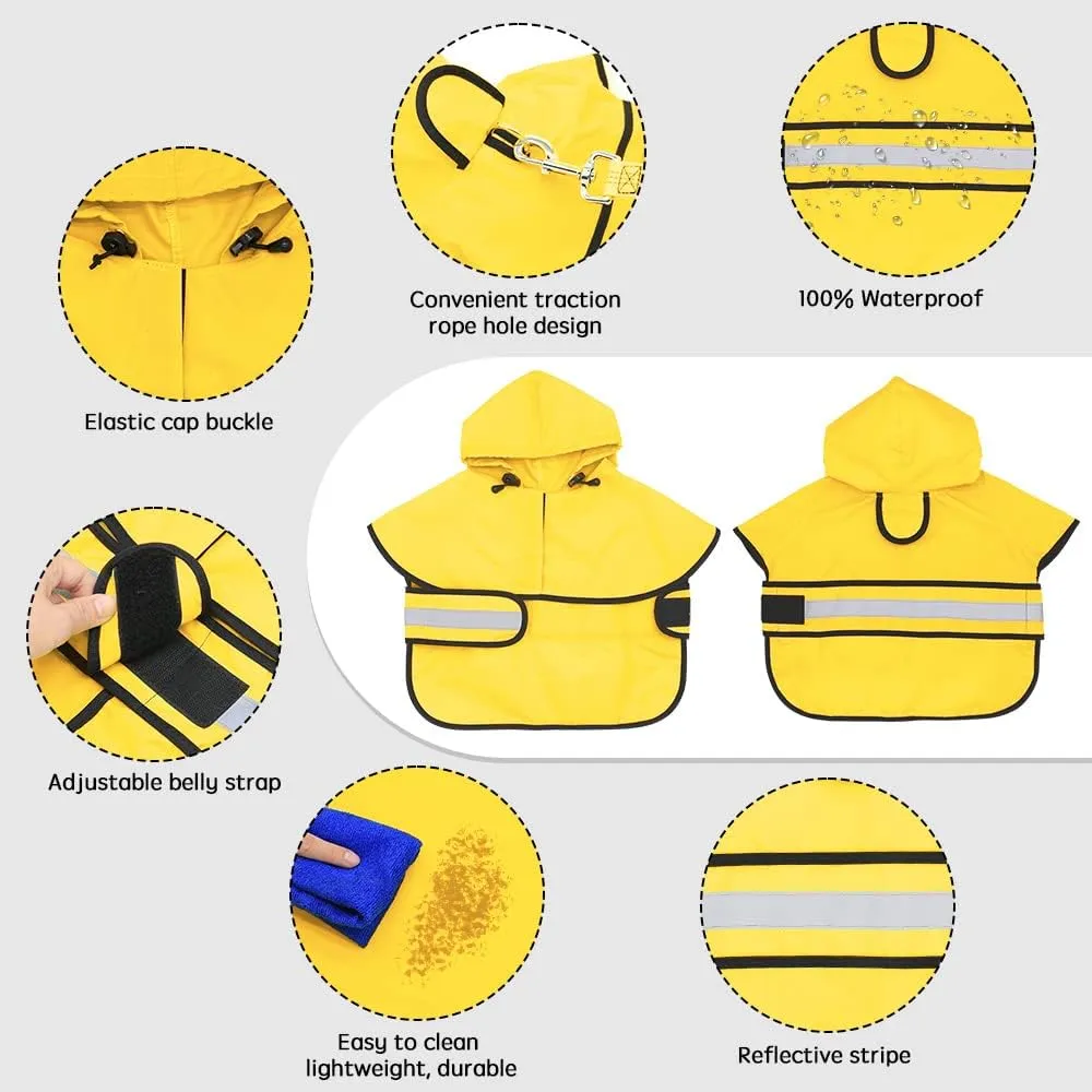 Candofly Dog Raincoat, Waterproof Reflective Pet Rain Jacket with Leash Hole, Hooded Puppy Poncho Slicker for Medium Dogs (Medium, Yellow)