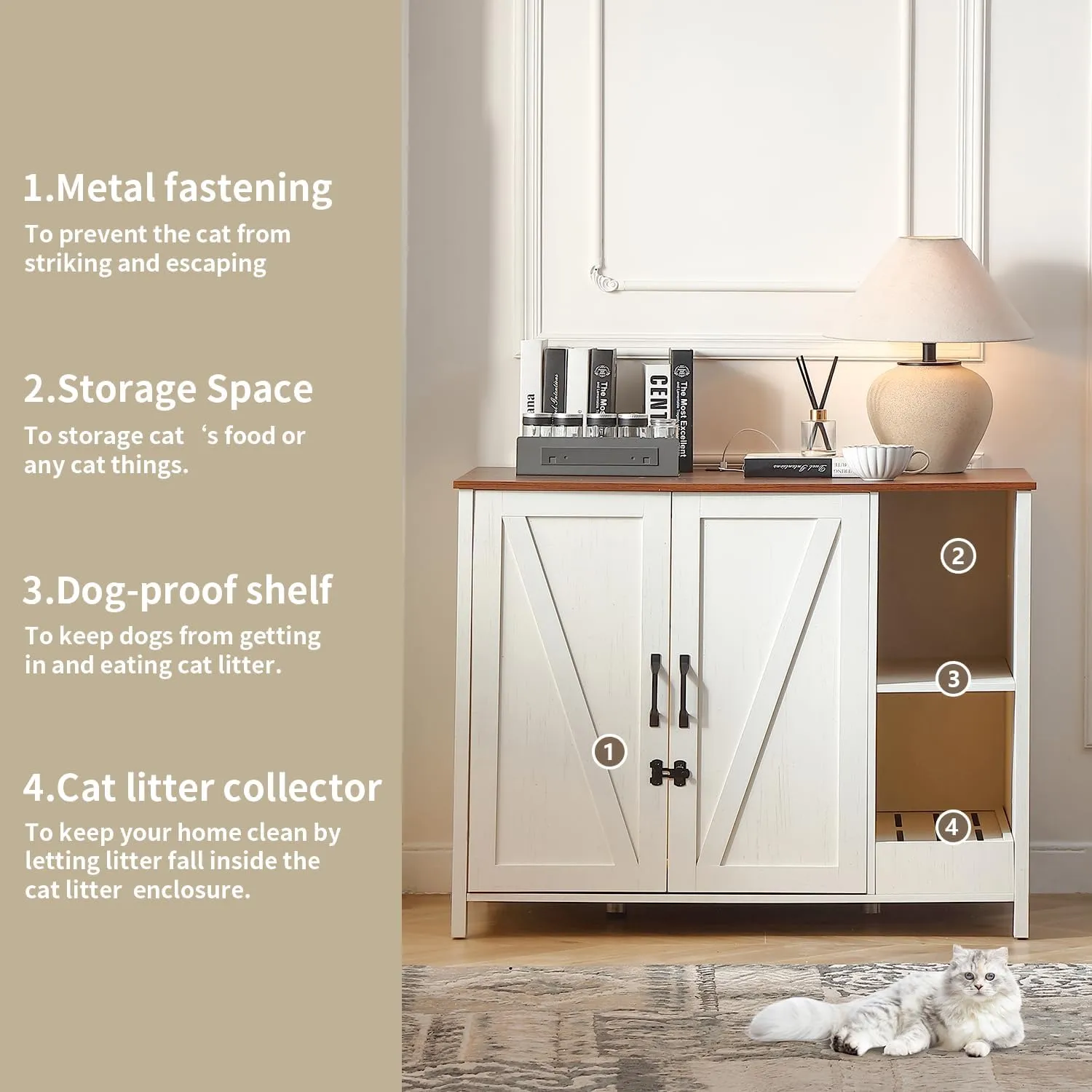 Cat Litter Robot Enclosure,for Placing Litter Robot 3/4,Power Outlet and Dog-Proof Shelf for Litter Robot Cabinet,Litter Collector for Automatic Litter Box Enclosure,Antique White
