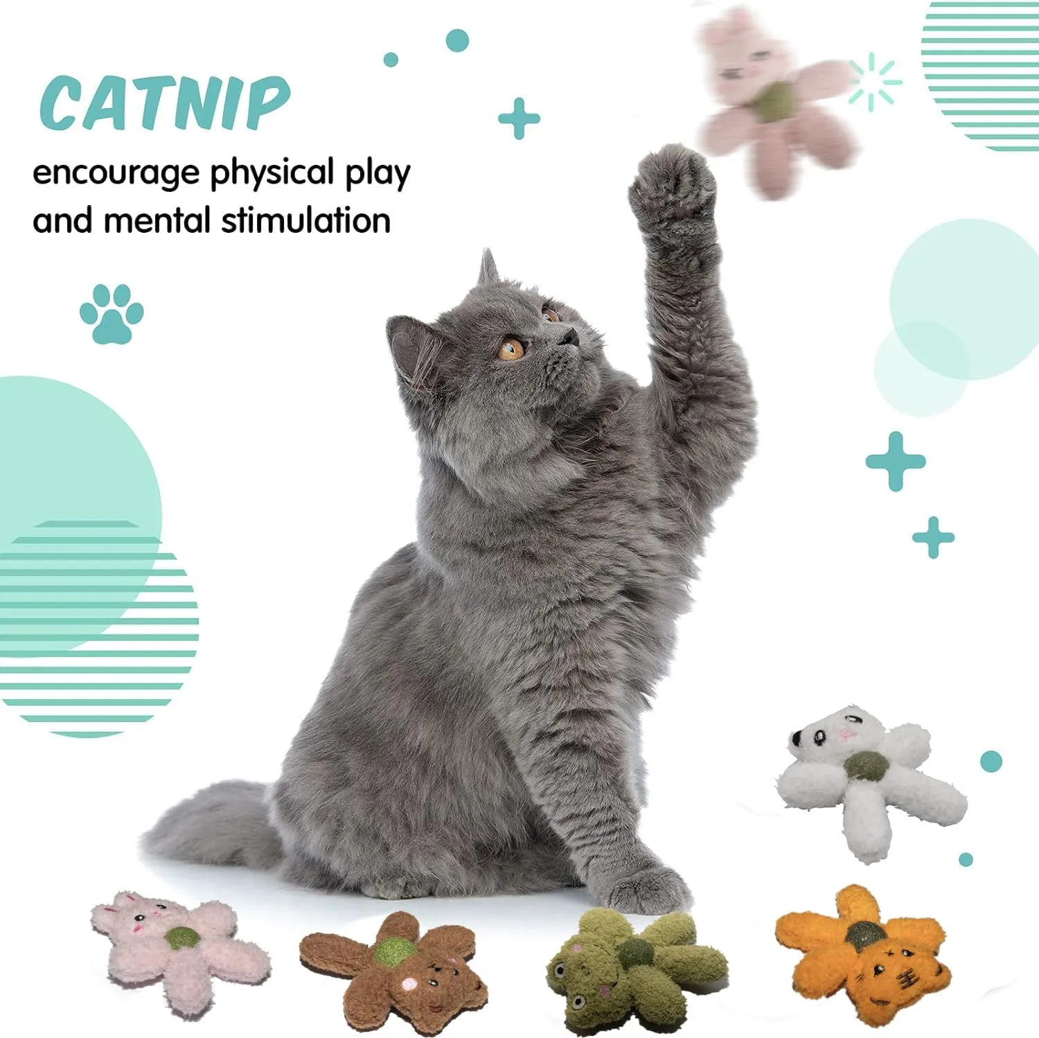 Cat Toys with Catnip Kitten Chew Bite Supplies Boredom Relief Fluffy Kitty Teeth Cleaning Chewing Cat Lovers Interactive Plush Gift (Frog&Frog)