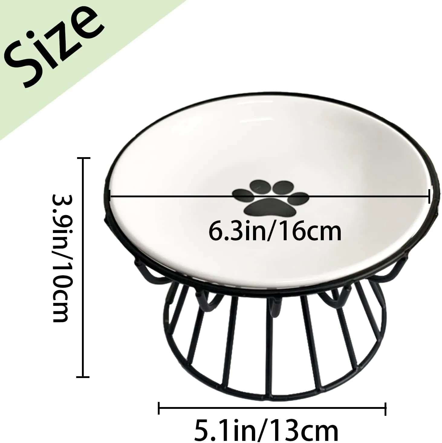 Ceramic Cat Bowls with Metal Stand,Elevated Cat Bowl Raised Kitten Food&Water Feeding Shallow Dish for Indoor Cats,Puppies,Small Dogs(Black)