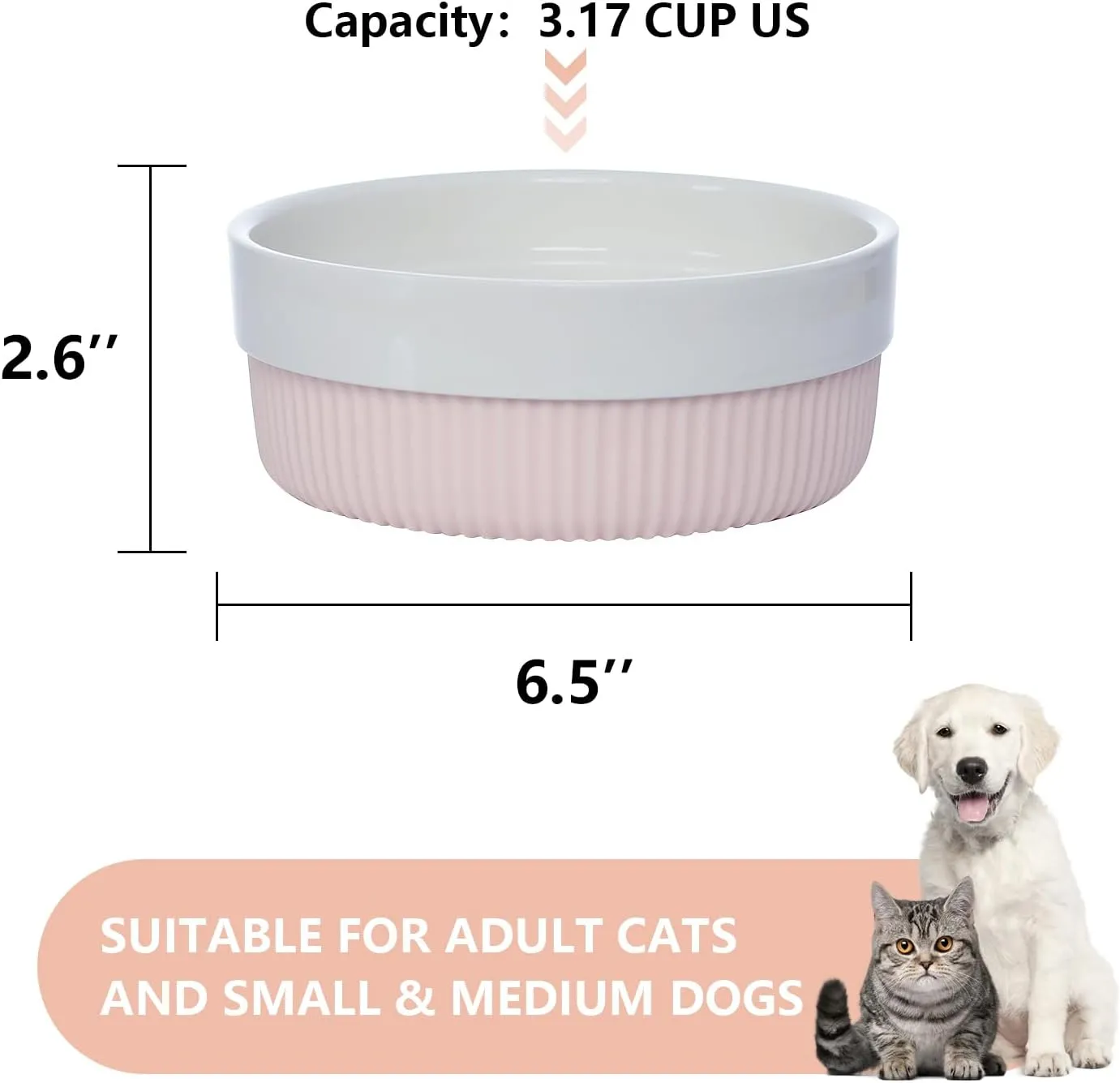 Ceramic Dog Bowls, Dog Food Bowl and Water Bowl Set, Non Slip Dog Bowls with Silicone Base, Ceramic Dog Bowls for Small Medium Dogs and Cats. (White/Set of 2 Bowls)