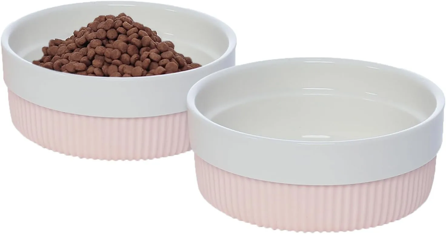 Ceramic Dog Bowls, Dog Food Bowl and Water Bowl Set, Non Slip Dog Bowls with Silicone Base, Ceramic Dog Bowls for Small Medium Dogs and Cats. (White/Set of 2 Bowls)