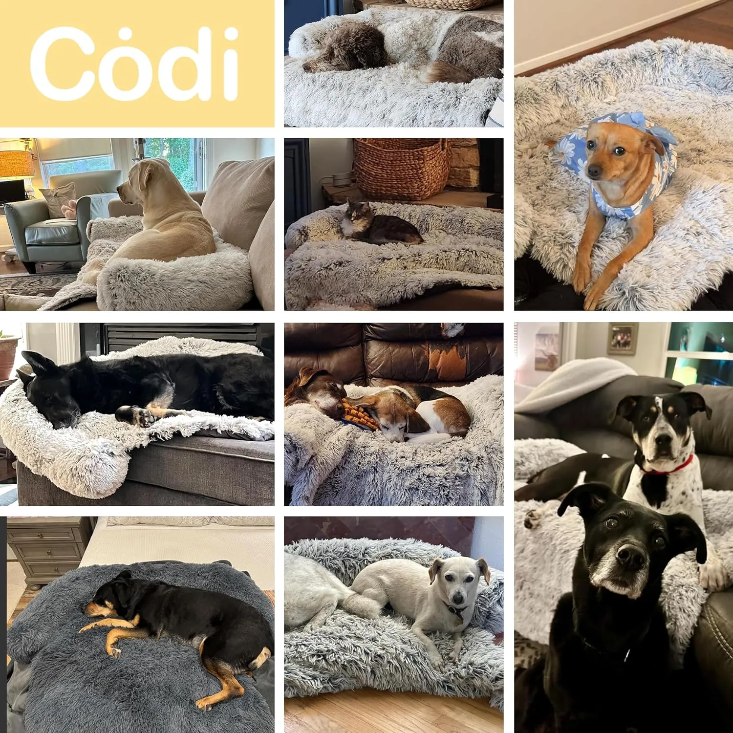 Codi Large Calming Dog Bed for Couch  Anti-Anxiety Sofa Protector Mat for XL Dogs, 45''x37''x6'', Machine Washable, Fluffy & Cozy with Non-Slip Bottom, Light Grey
