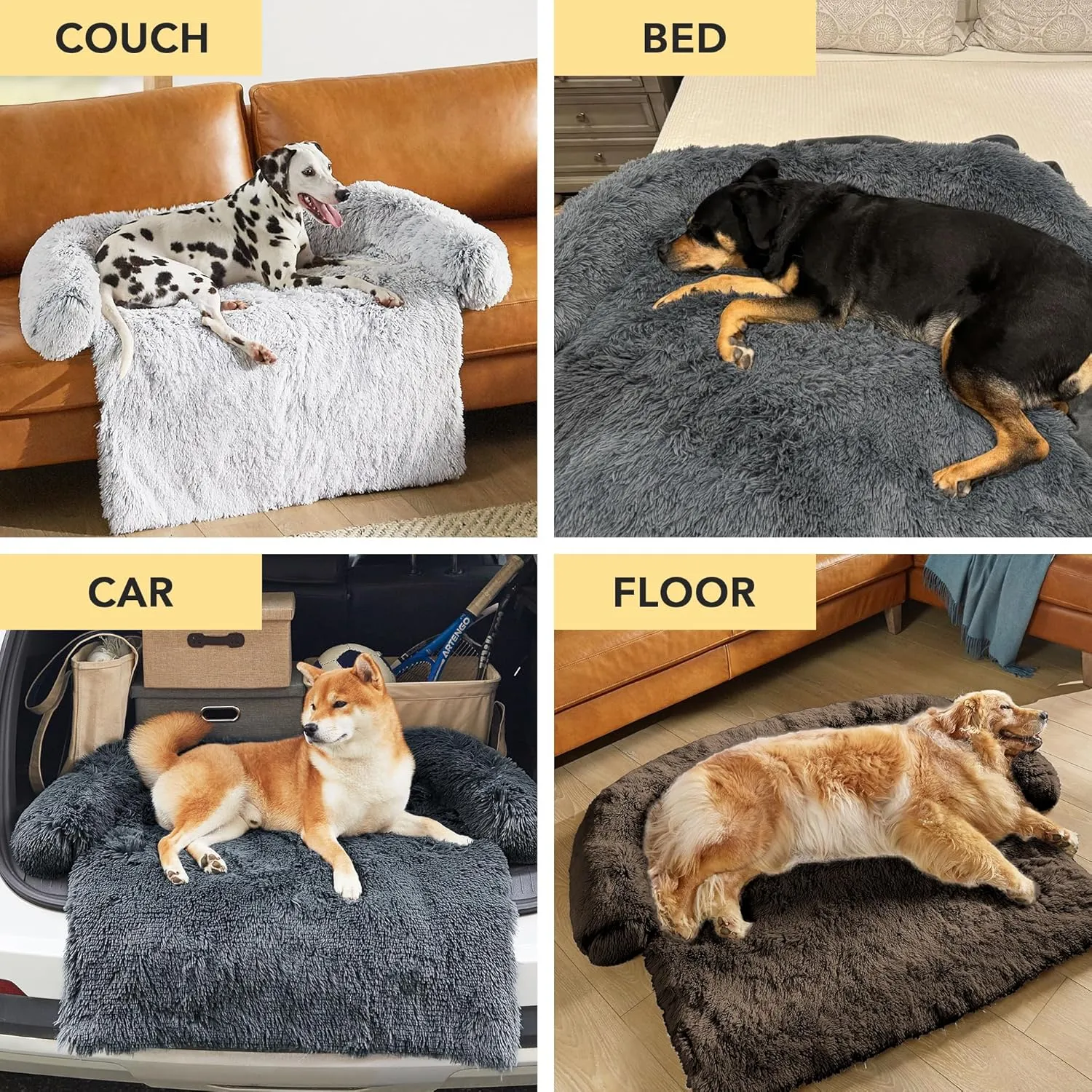 Codi Large Calming Dog Bed for Couch  Anti-Anxiety Sofa Protector Mat for XL Dogs, 45''x37''x6'', Machine Washable, Fluffy & Cozy with Non-Slip Bottom, Light Grey