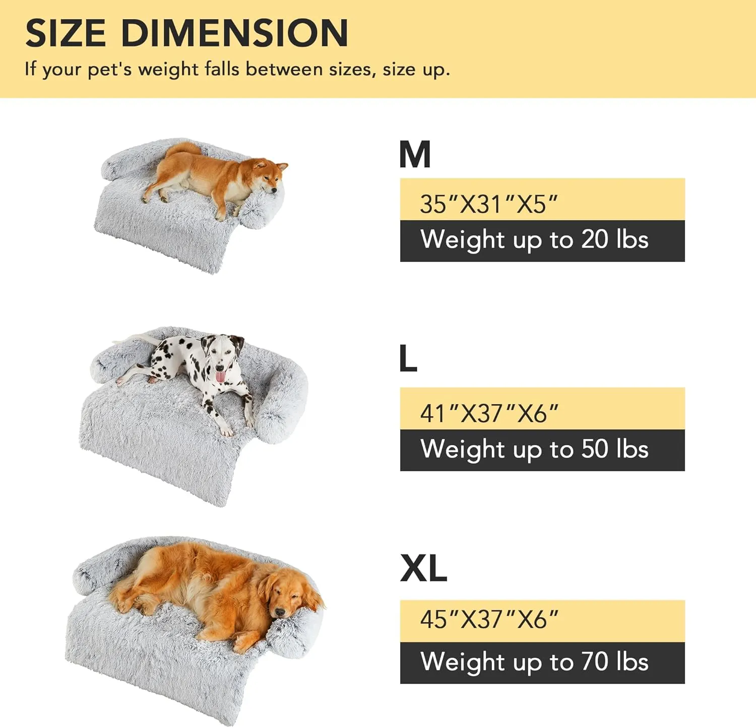 Codi Large Calming Dog Bed for Couch  Anti-Anxiety Sofa Protector Mat for XL Dogs, 45''x37''x6'', Machine Washable, Fluffy & Cozy with Non-Slip Bottom, Light Grey
