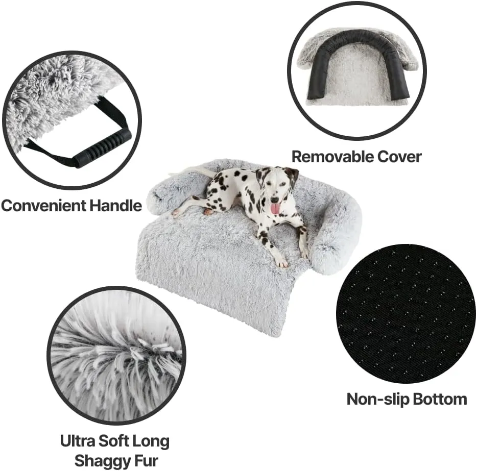 Codi Large Calming Dog Bed for Couch  Anti-Anxiety Sofa Protector Mat for XL Dogs, 45''x37''x6'', Machine Washable, Fluffy & Cozy with Non-Slip Bottom, Light Grey