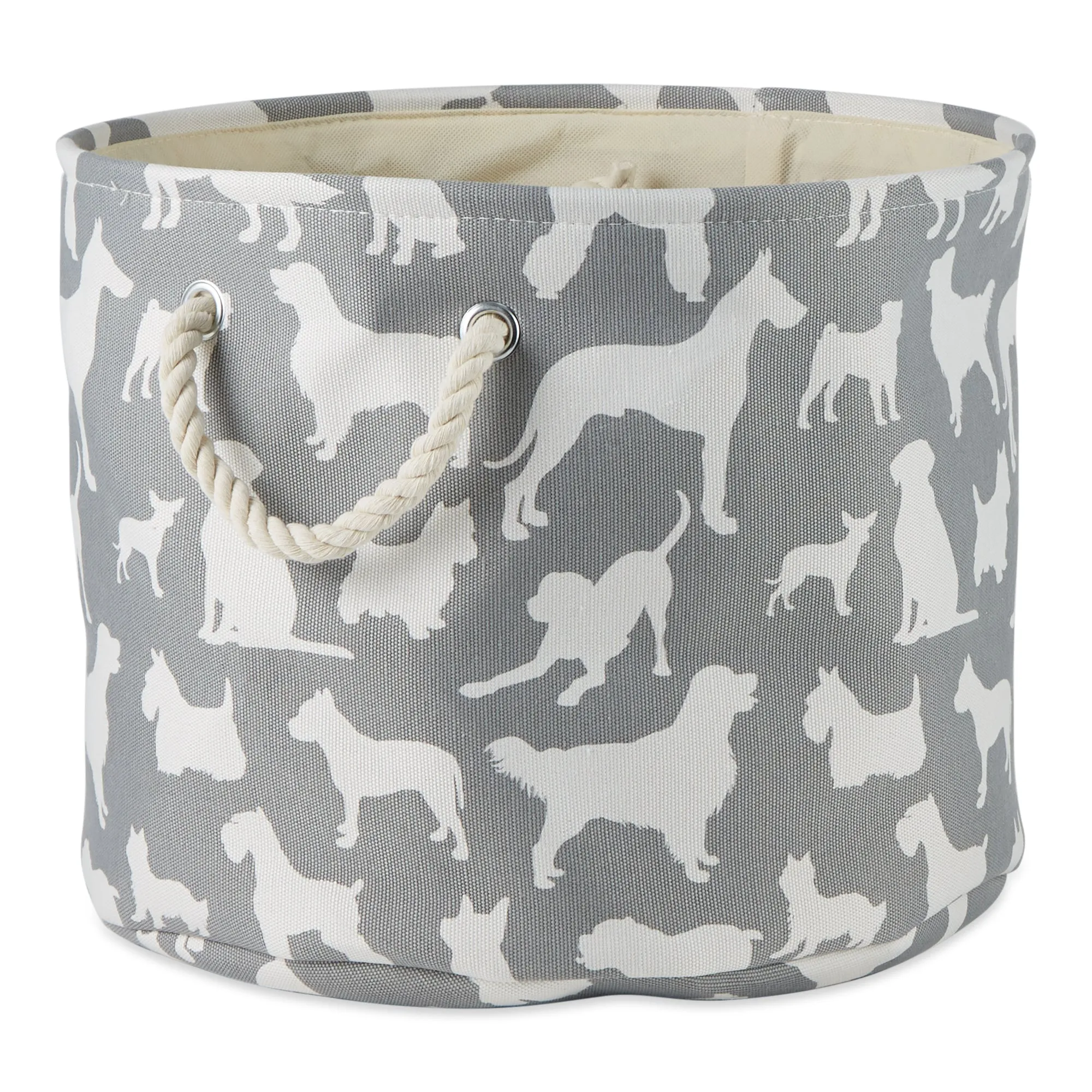 Collapsible Pet Storage Bin, Dog Show Print, Gray, Medium Round - 12x15"