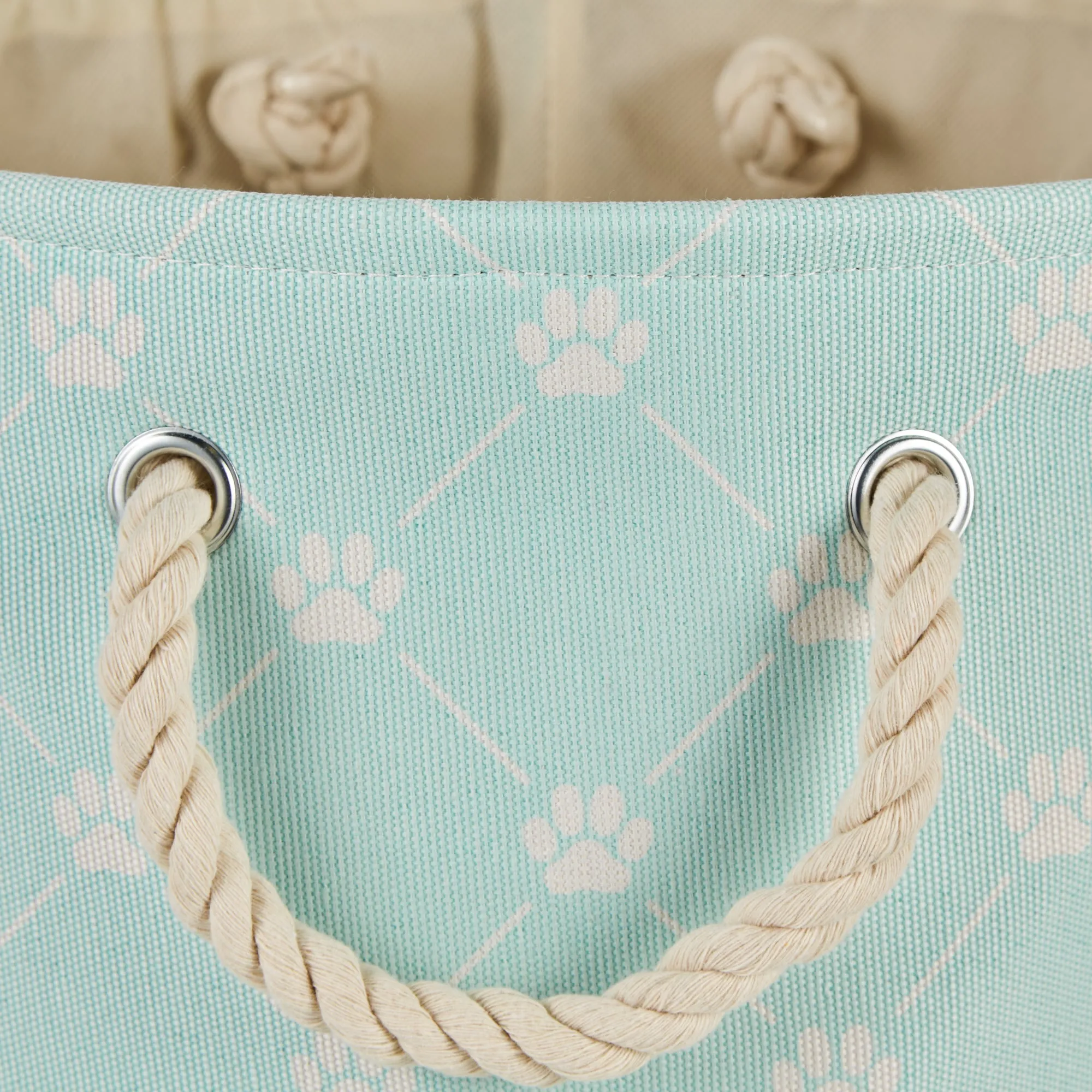 Collapsible Pet Storage Collapsible Bin, Trellis Paw Print, Aqua, Medium Round - 15x12"