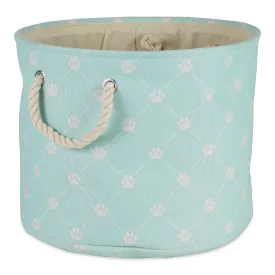 Collapsible Pet Storage Collapsible Bin, Trellis Paw Print, Aqua, Medium Round - 15x12"