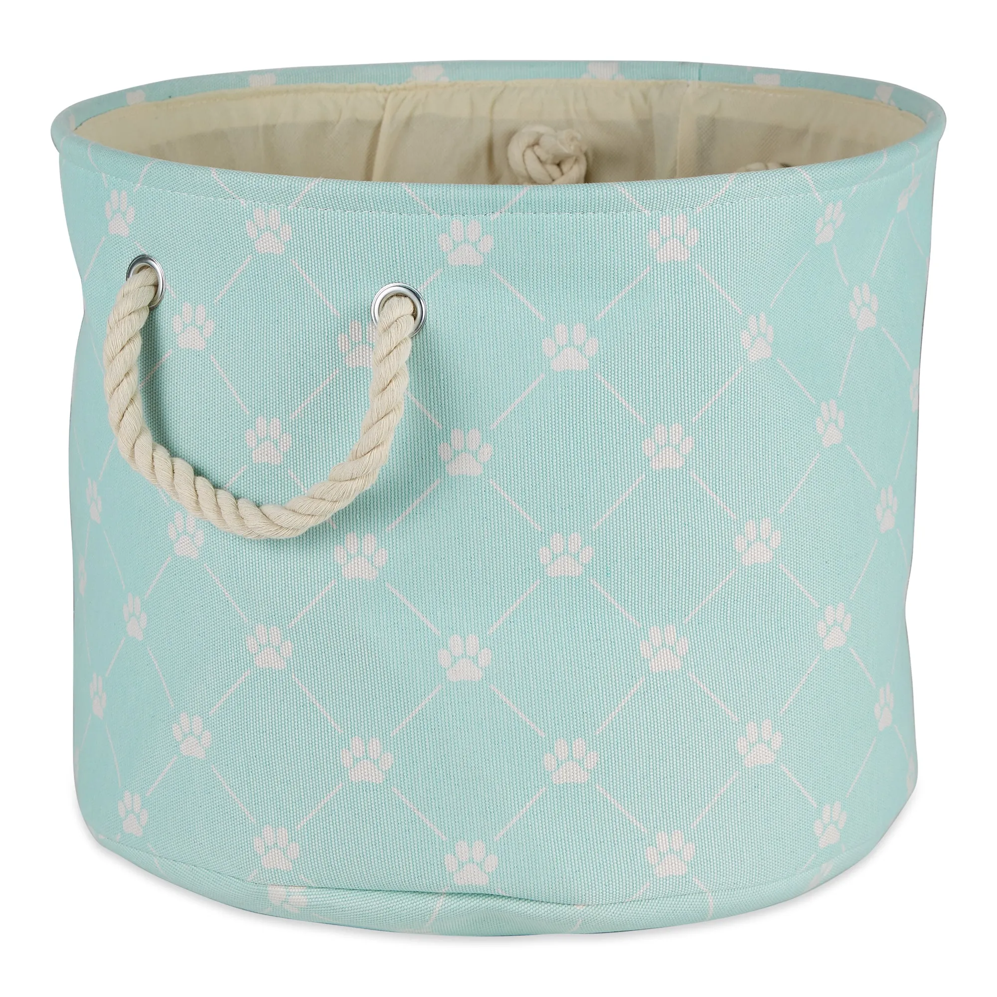 Collapsible Pet Storage Collapsible Bin, Trellis Paw Print, Aqua, Medium Round - 15x12"