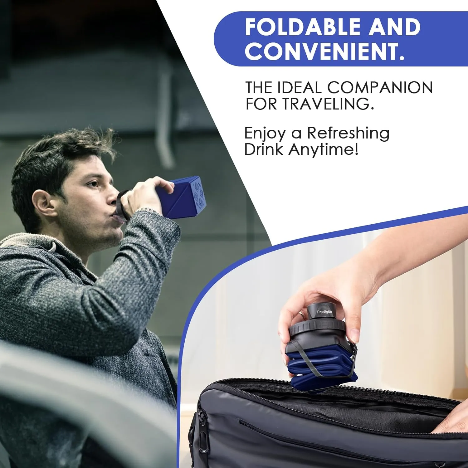 Collapsible Water Bottles,420ml Foldable Water Bottle BPA Free Reusable Lightweight LeakProof Travel Silicone Water Bottles for Travel,Gym,Hiking,Office,Camping,Sports Portable,Dark Blue