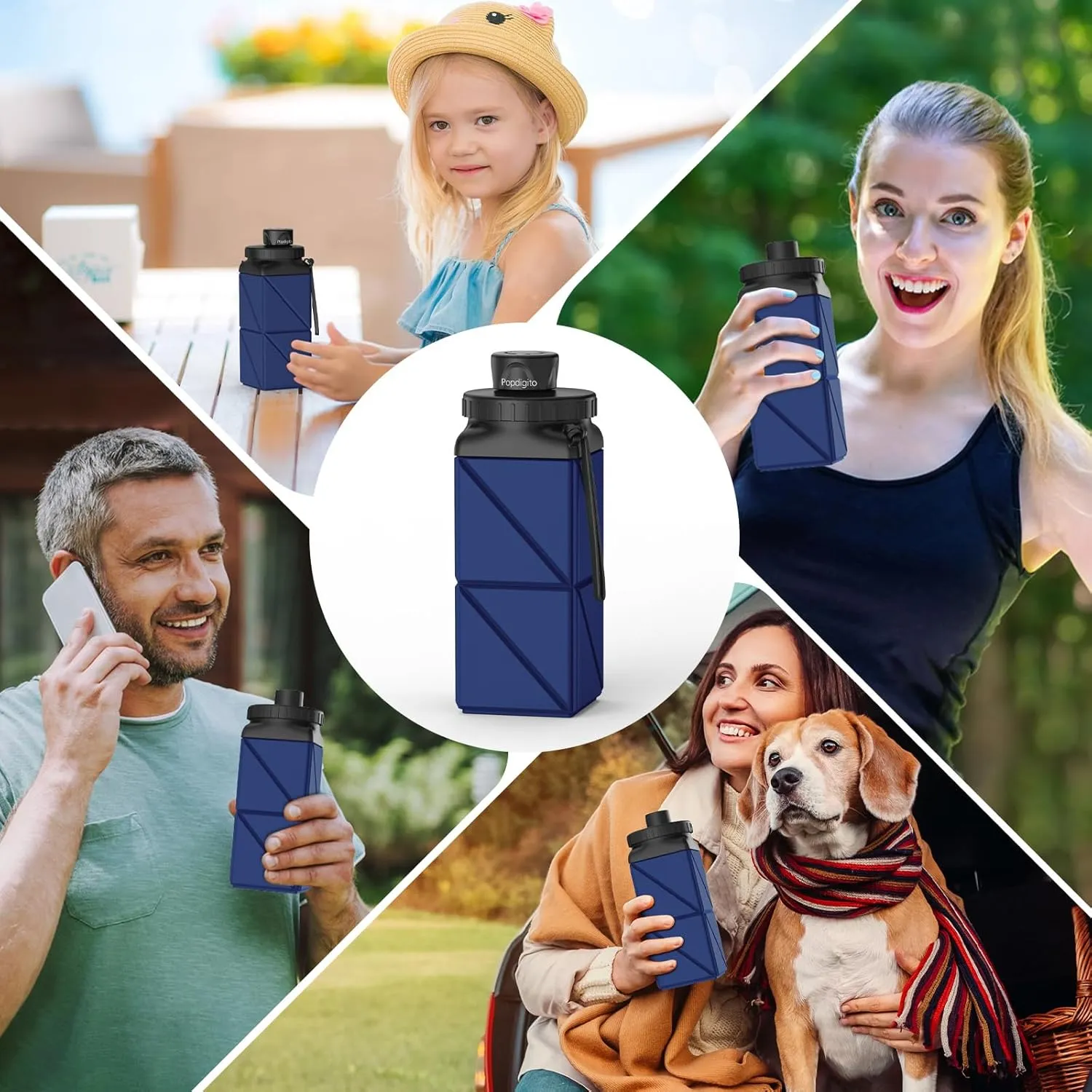 Collapsible Water Bottles,420ml Foldable Water Bottle BPA Free Reusable Lightweight LeakProof Travel Silicone Water Bottles for Travel,Gym,Hiking,Office,Camping,Sports Portable,Dark Blue