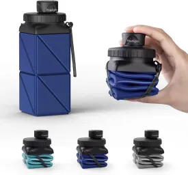 Collapsible Water Bottles,420ml Foldable Water Bottle BPA Free Reusable Lightweight LeakProof Travel Silicone Water Bottles for Travel,Gym,Hiking,Office,Camping,Sports Portable,Dark Blue
